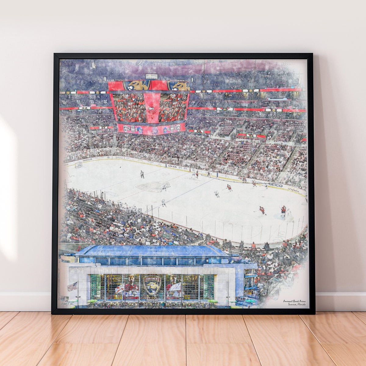 floor-print-nhl-fla Amerant Bank Arena Print, Artist Drawn Hockey Arena, Florida Panthers Hockey