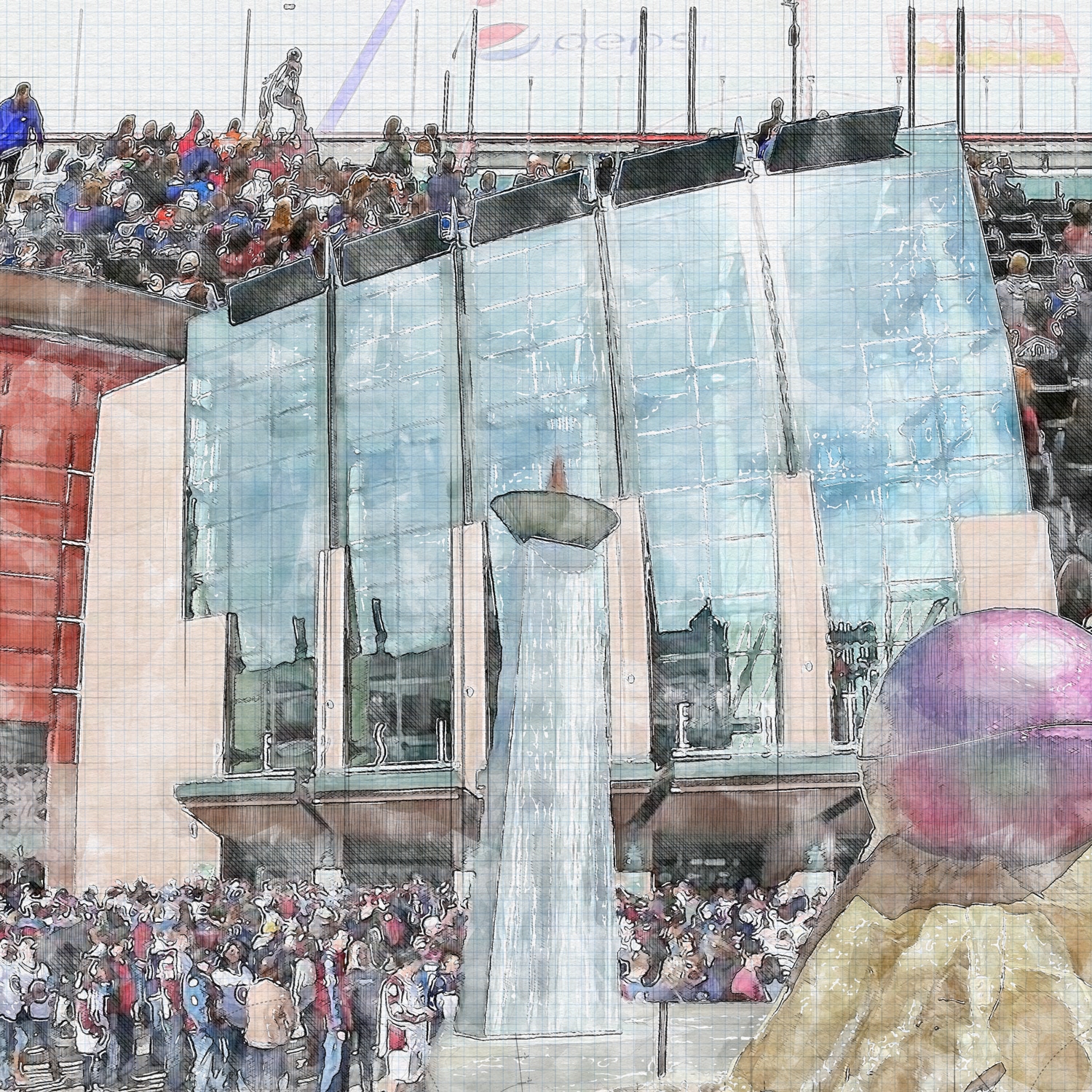 close-nhl-col-01 Ball Arena Print, Artist Drawn Hockey Arena, Colorado Avalanche Hockey