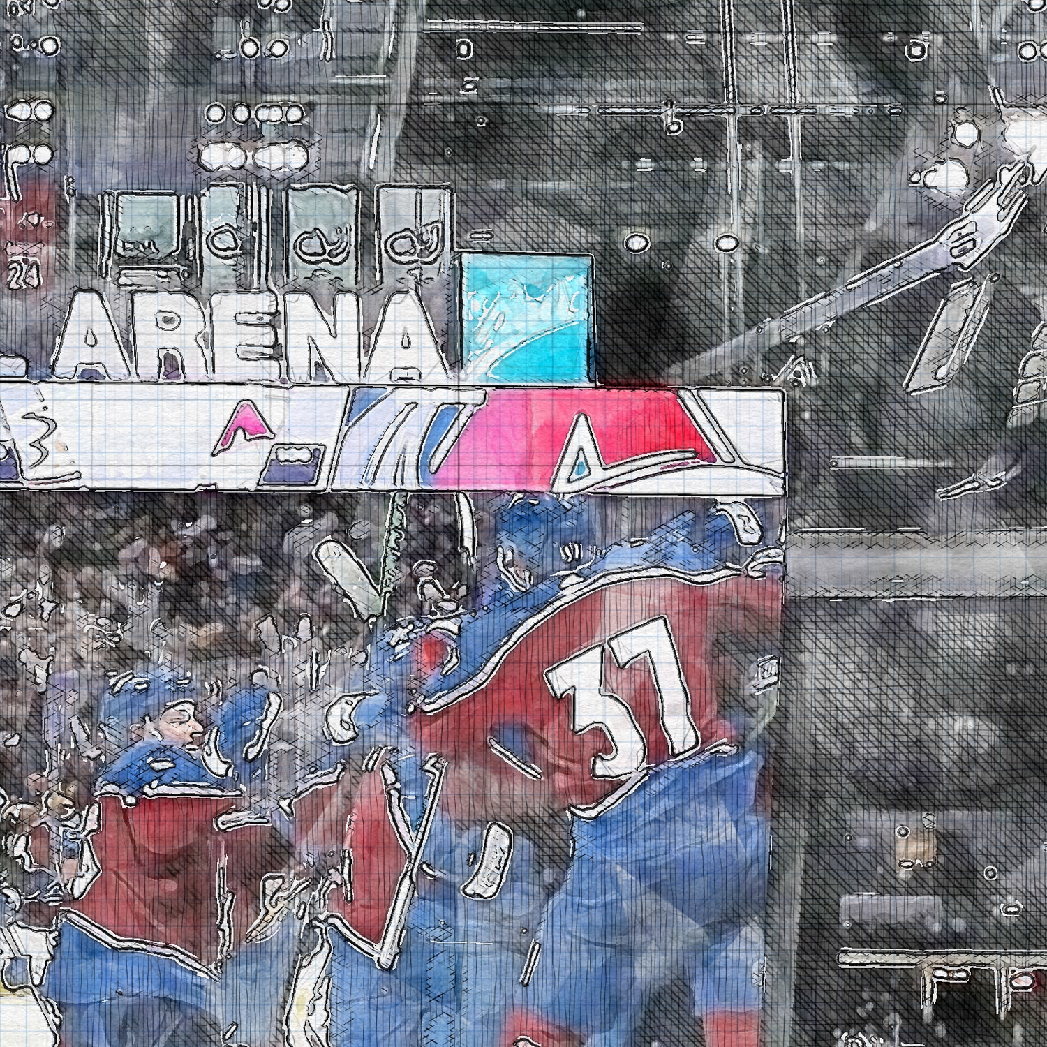close-nhl-col-02 Ball Arena Print, Artist Drawn Hockey Arena, Colorado Avalanche Hockey