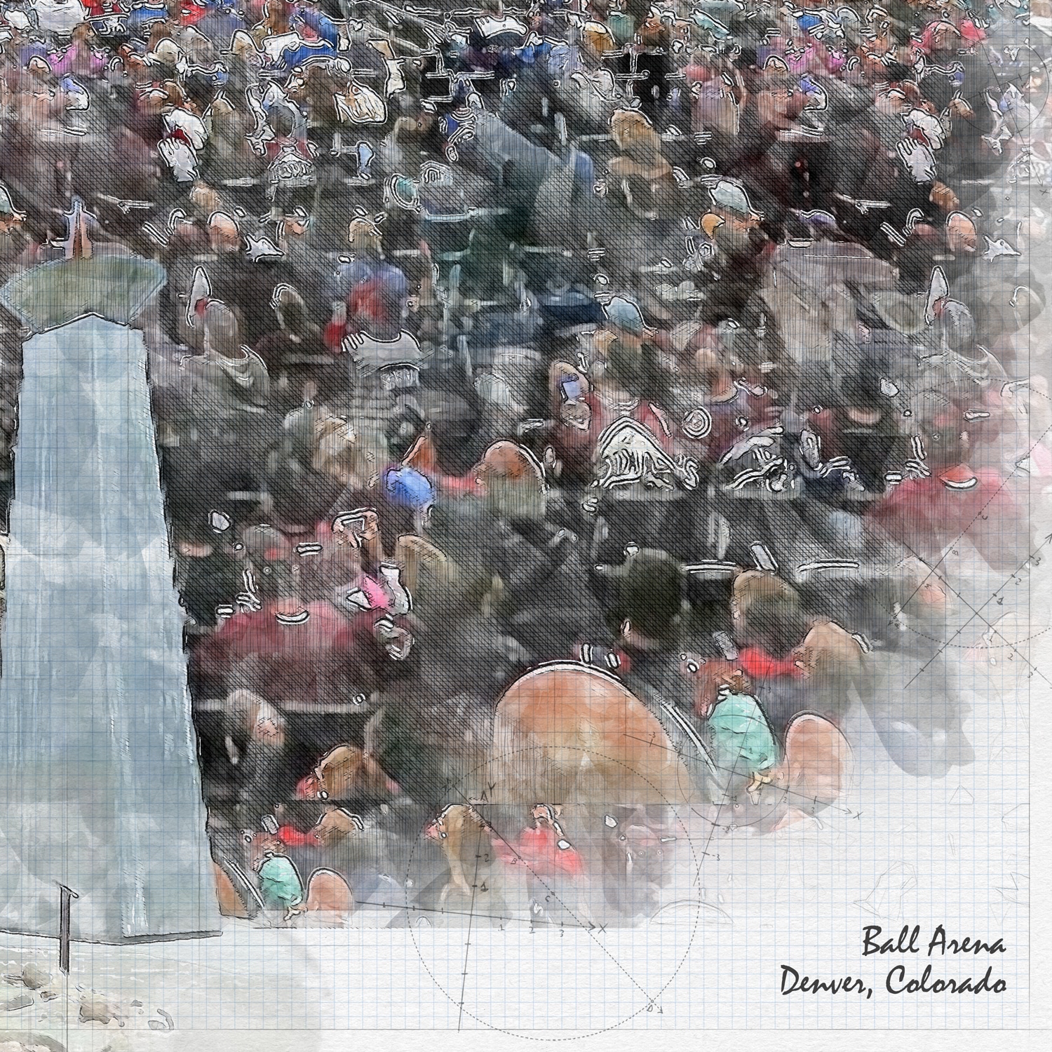 close-nhl-col-03 Ball Arena Print, Artist Drawn Hockey Arena, Colorado Avalanche Hockey