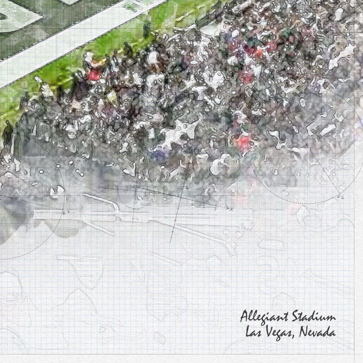 close-nfl-lsv-03 Allegiant Stadium Print, Artist Drawn Football Stadium, Las Vegas Raiders Football