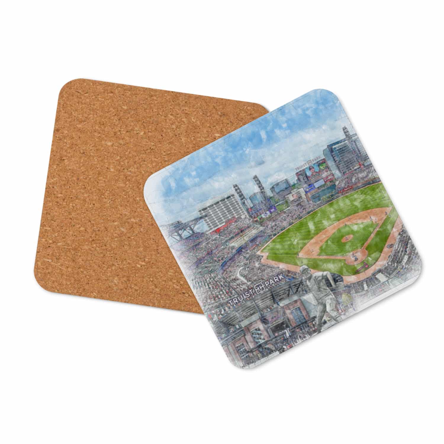 mlb-atl-cstr-2 Truist Park High Gloss Coated, Cork-Backed Drink Coaster, Atlanta Braves Baseball
