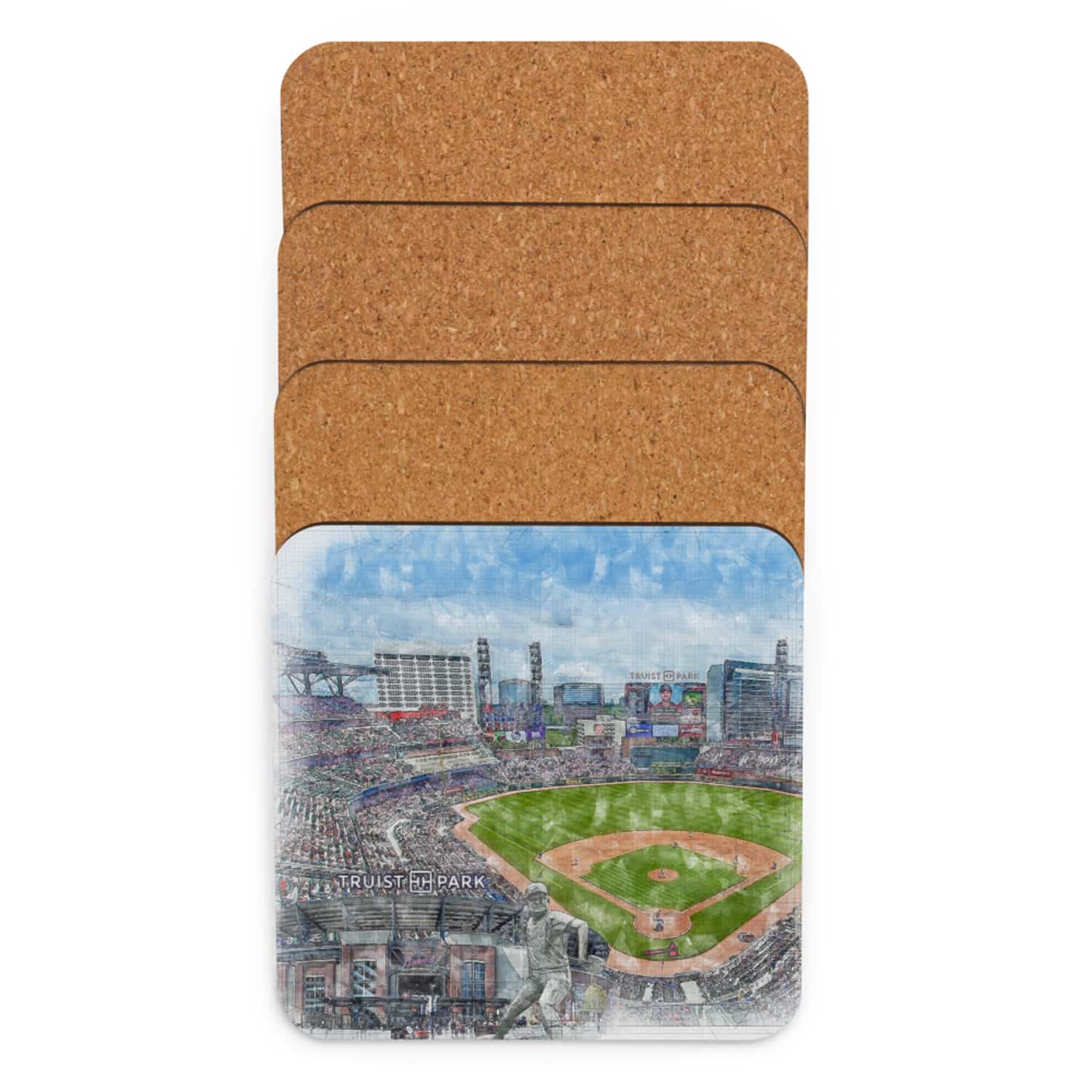 mlb-atl-cstr-5 Truist Park High Gloss Coated, Cork-Backed Drink Coaster, Atlanta Braves Baseball