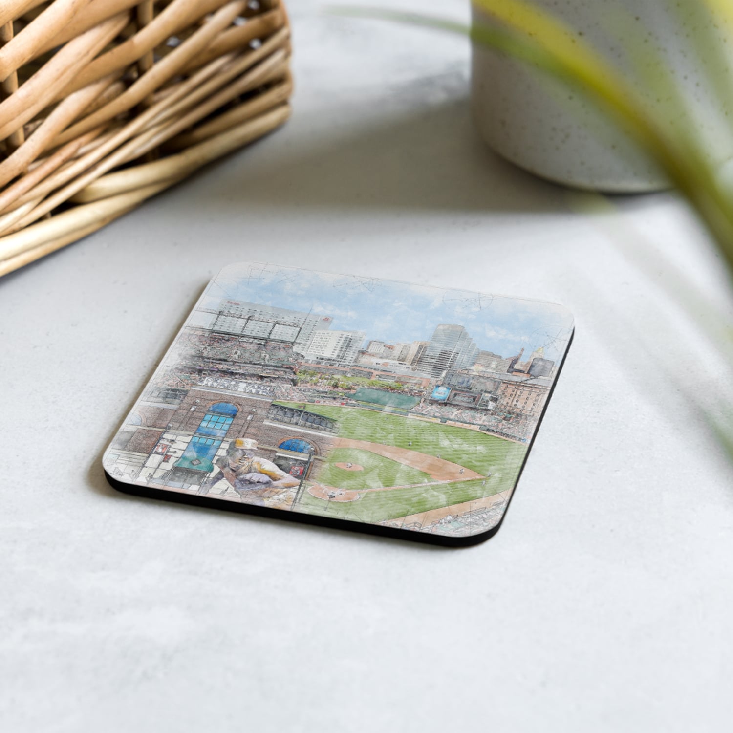 mlb-bal-cstr-1 Oriole Park at Camden Yards High Gloss Coated, Cork-Backed Drink Coaster, Baltimore Orioles Baseball