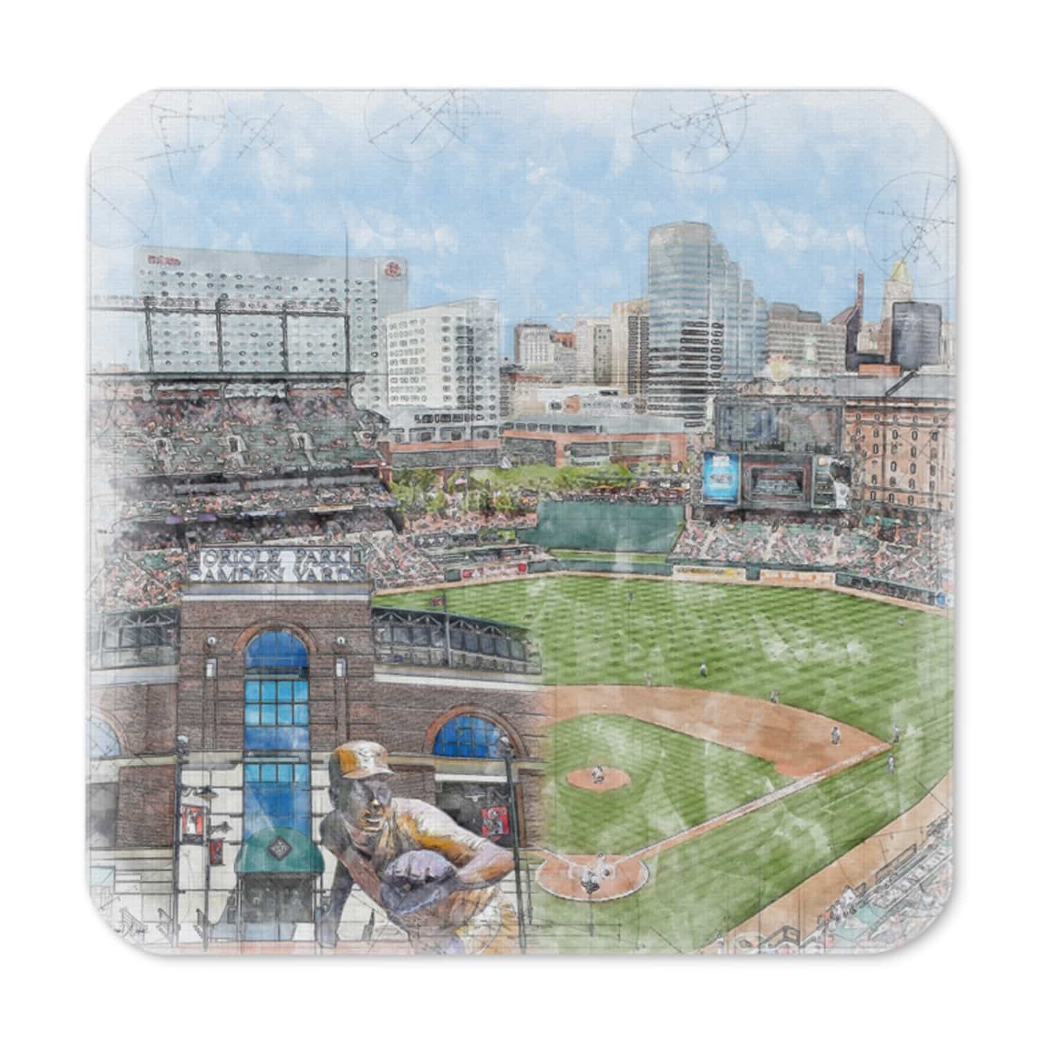 mlb-bal-cstr-2 Oriole Park at Camden Yards High Gloss Coated, Cork-Backed Drink Coaster, Baltimore Orioles Baseball
