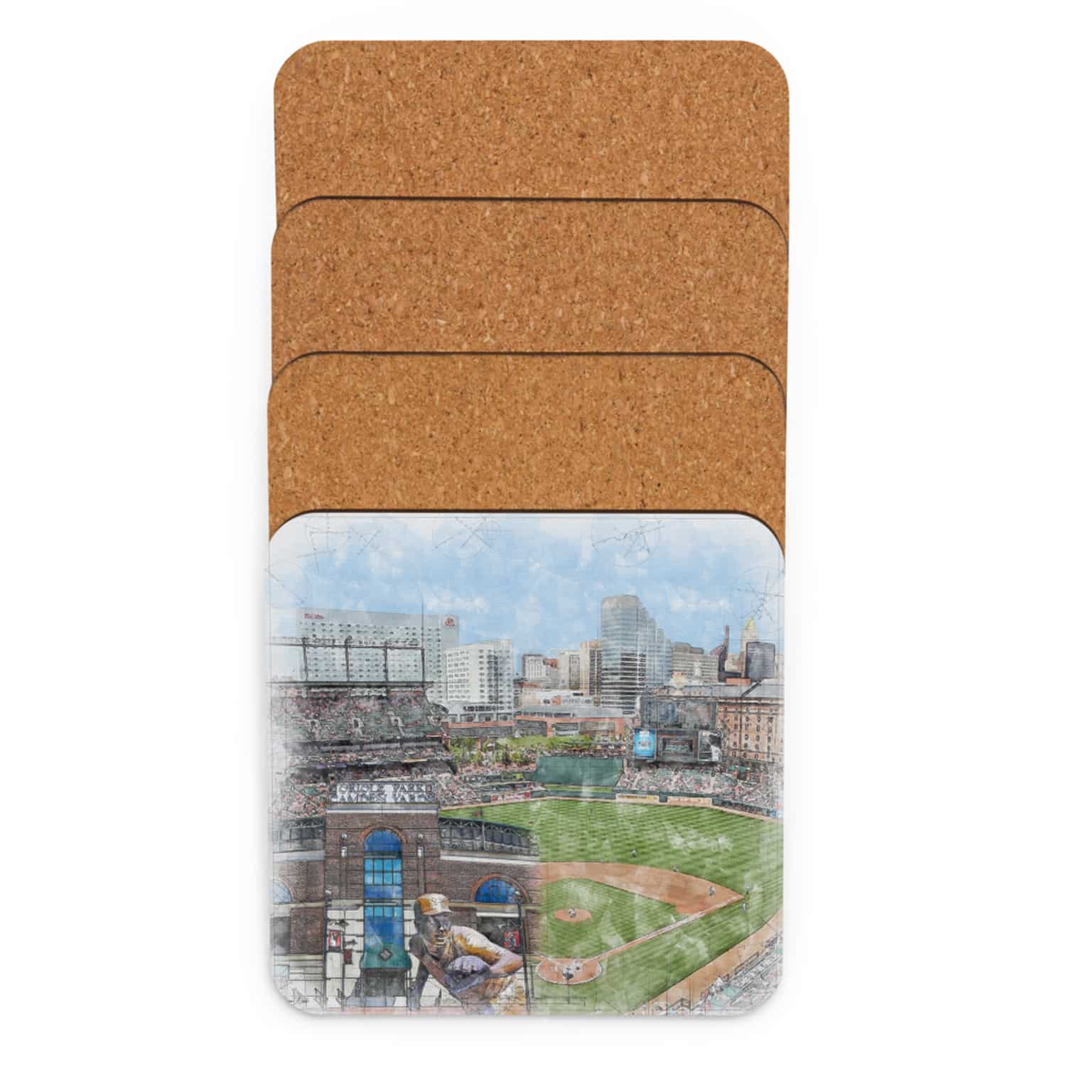 mlb-bal-cstr-6 Oriole Park at Camden Yards High Gloss Coated, Cork-Backed Drink Coaster, Baltimore Orioles Baseball