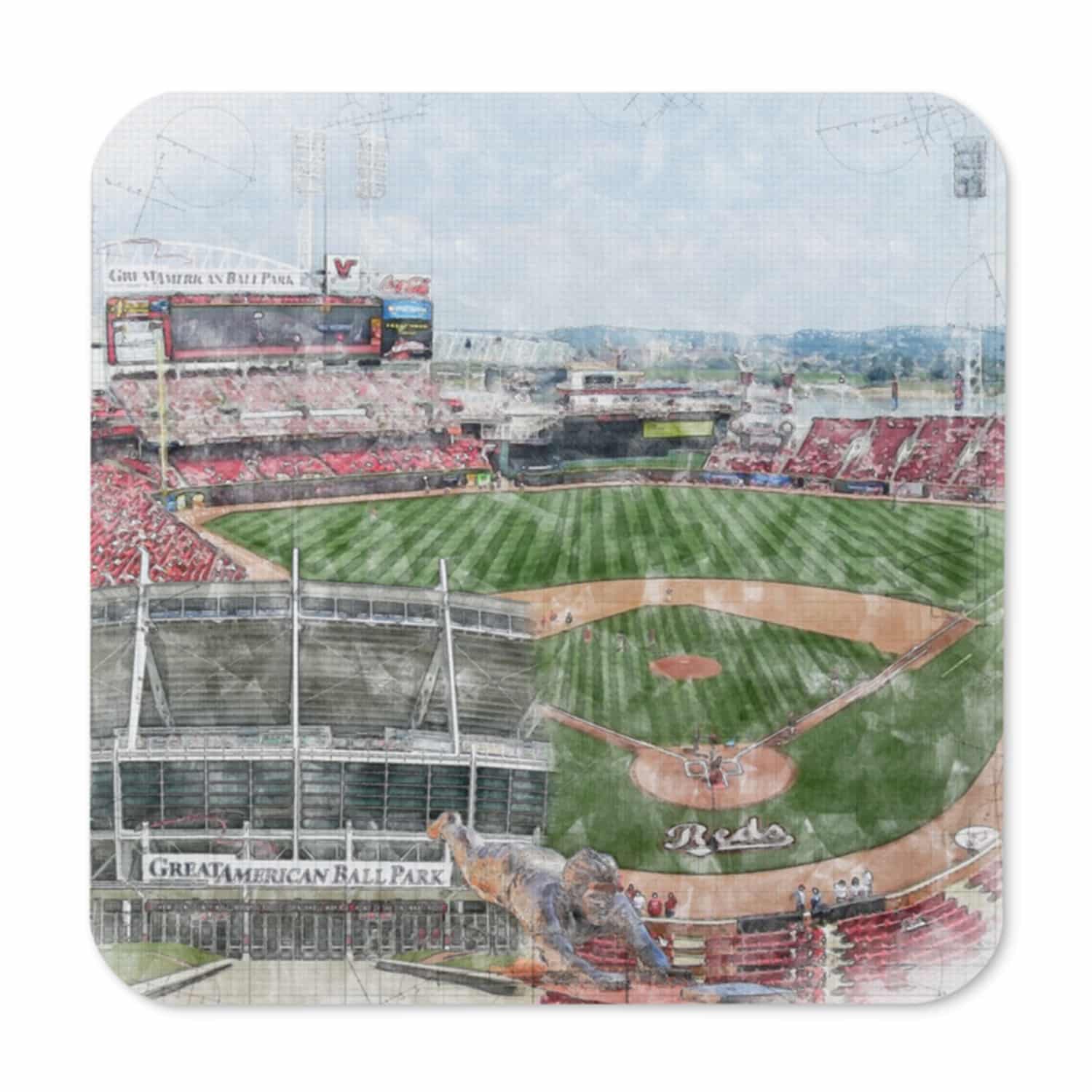 mlb-cin-cstr-2 Great American Ball Park Cork Back Coaster, Cincinnati Reds Baseball