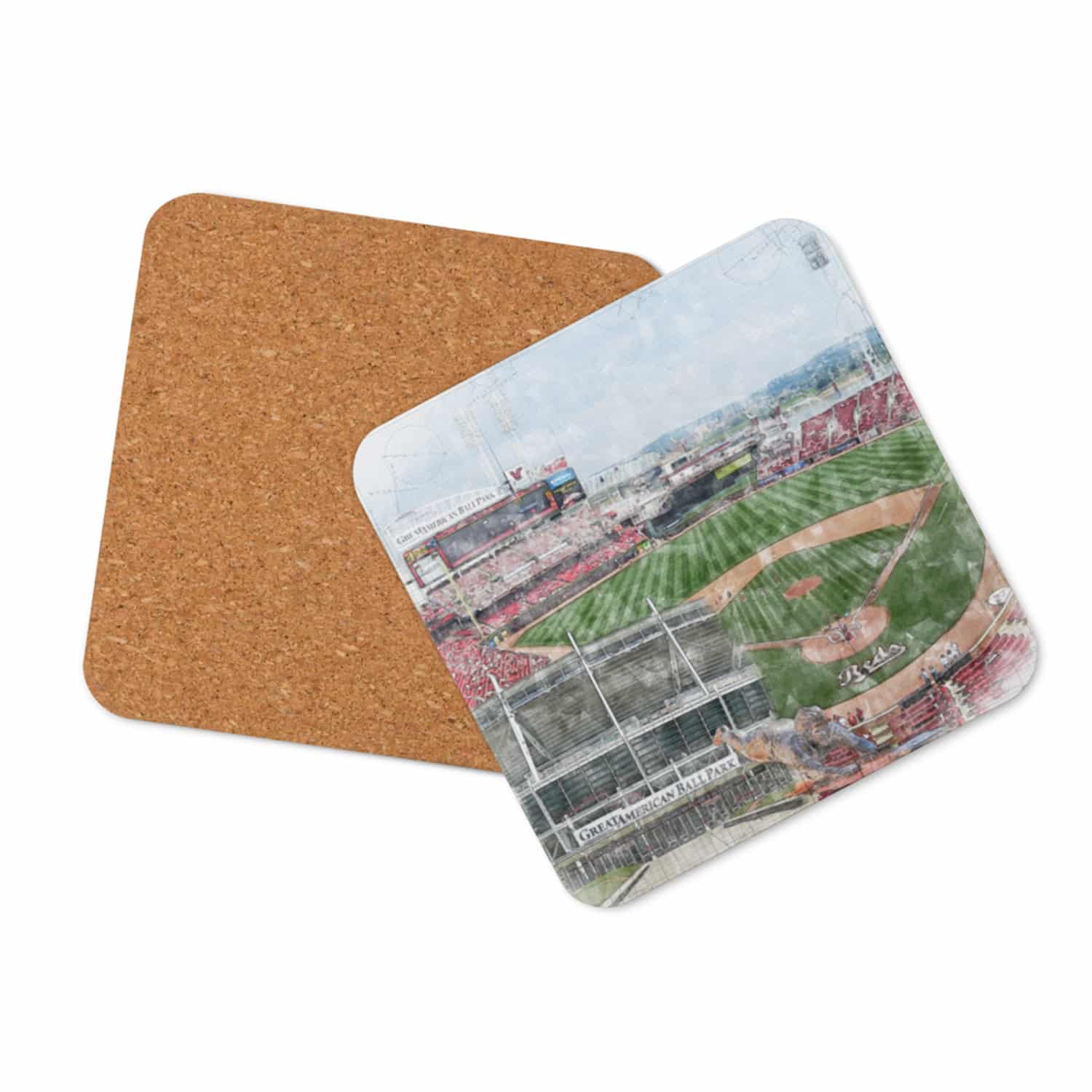 mlb-cin-cstr-3 Great American Ball Park Cork Back Coaster, Cincinnati Reds Baseball