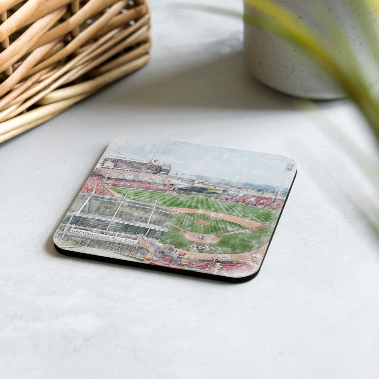 mlb-cin-cstr-8 Great American Ball Park Cork Back Coaster, Cincinnati Reds Baseball