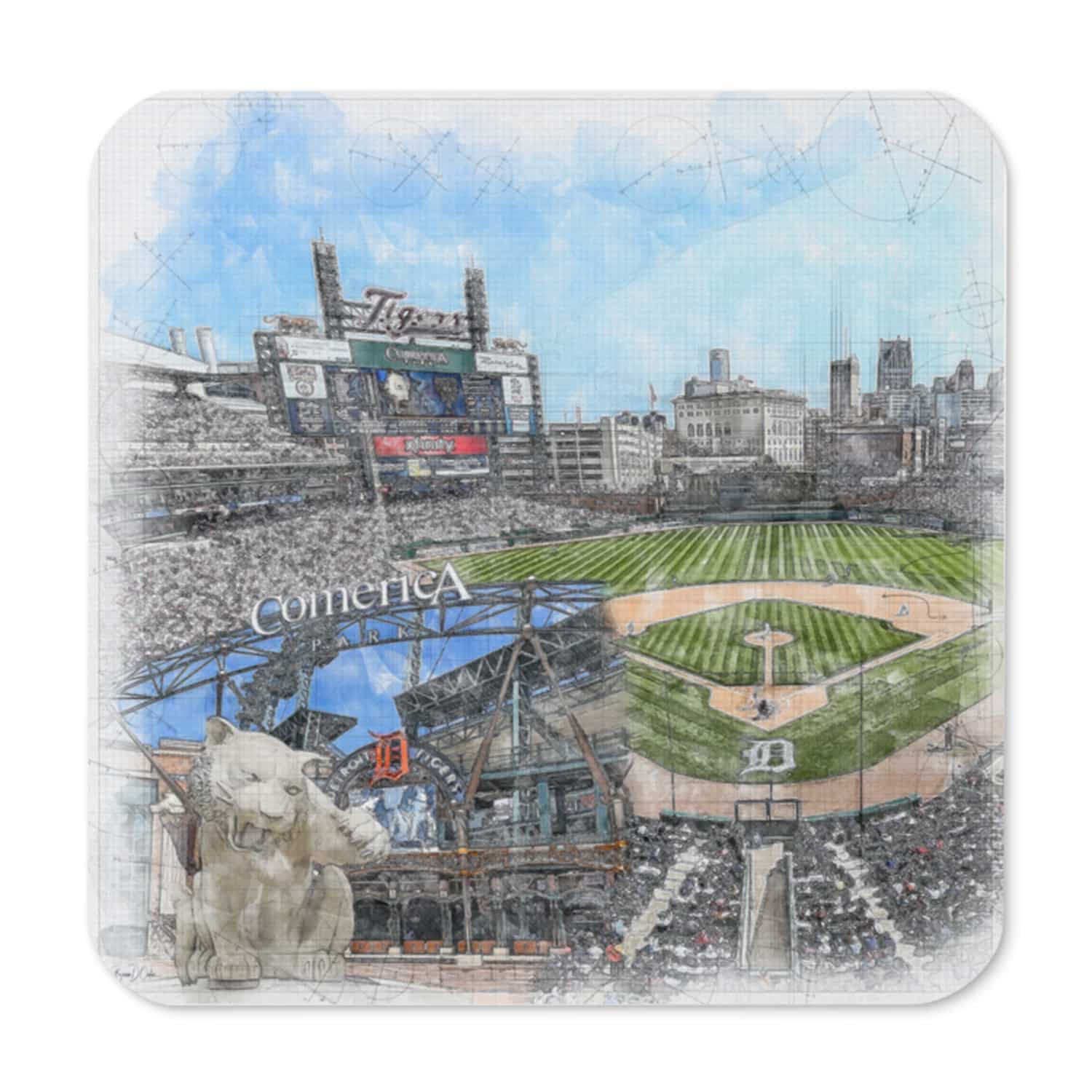 mlb-det-cstr-2 Comerica Park Cork Back Coaster, Detroit Tigers Baseball