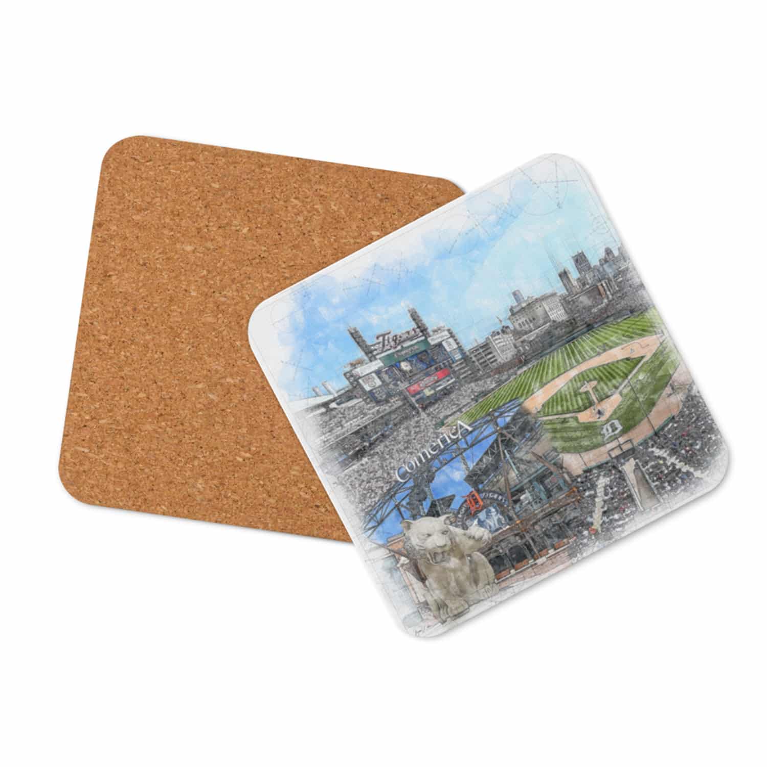 mlb-det-cstr-3 Comerica Park Cork Back Coaster, Detroit Tigers Baseball