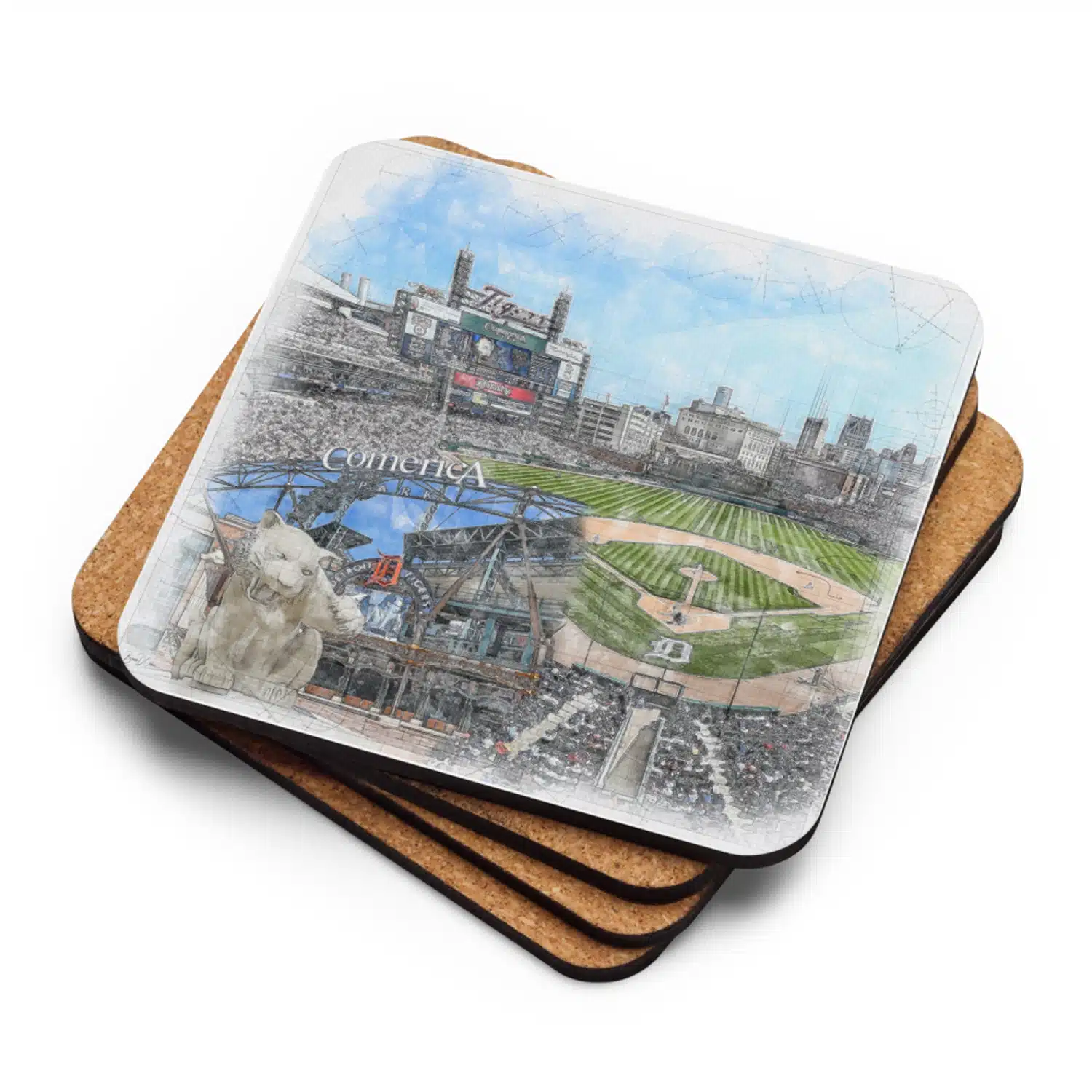 Comerica Park Cork Back Coaster, Detroit Tigers Baseball