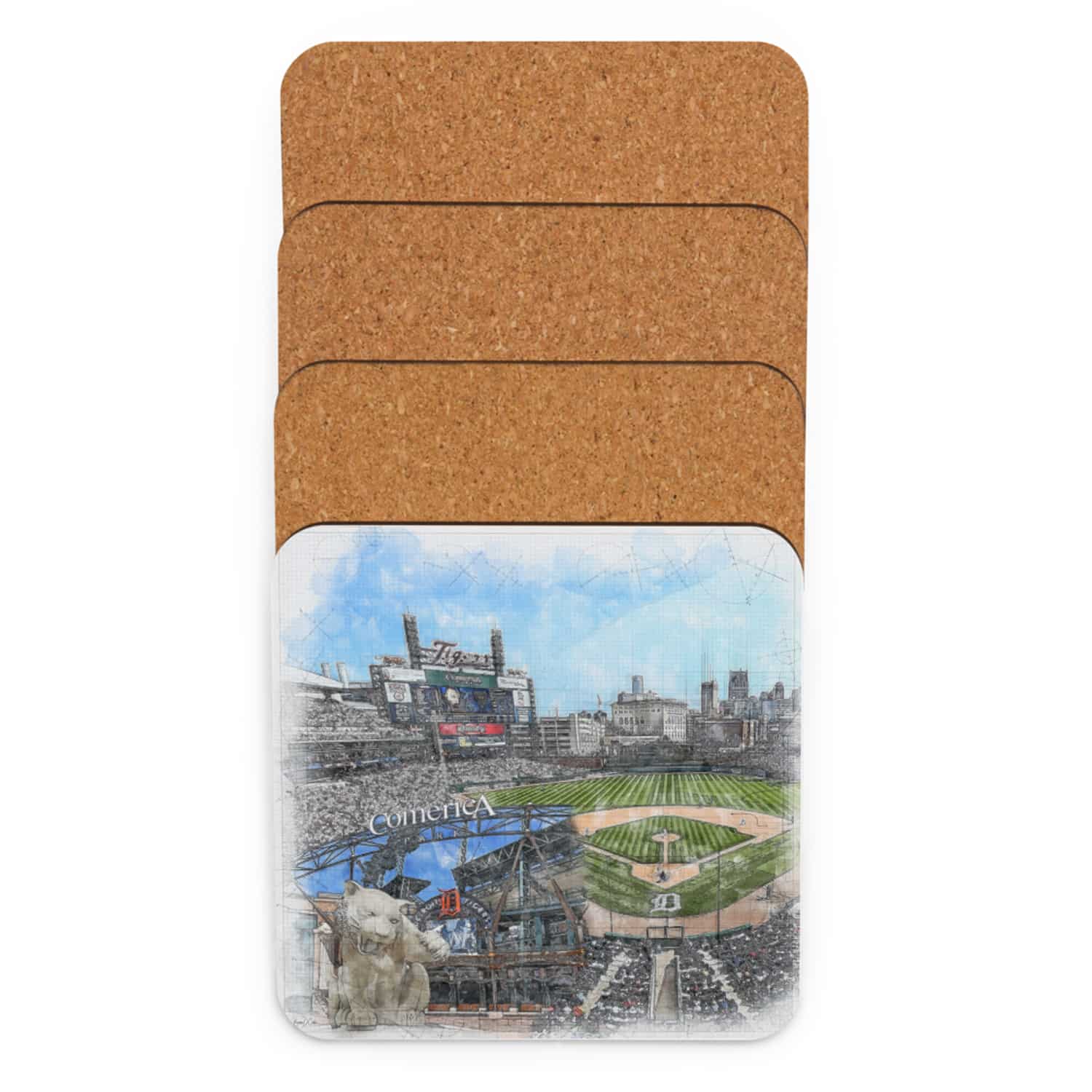 mlb-det-cstr-6 Comerica Park Cork Back Coaster, Detroit Tigers Baseball