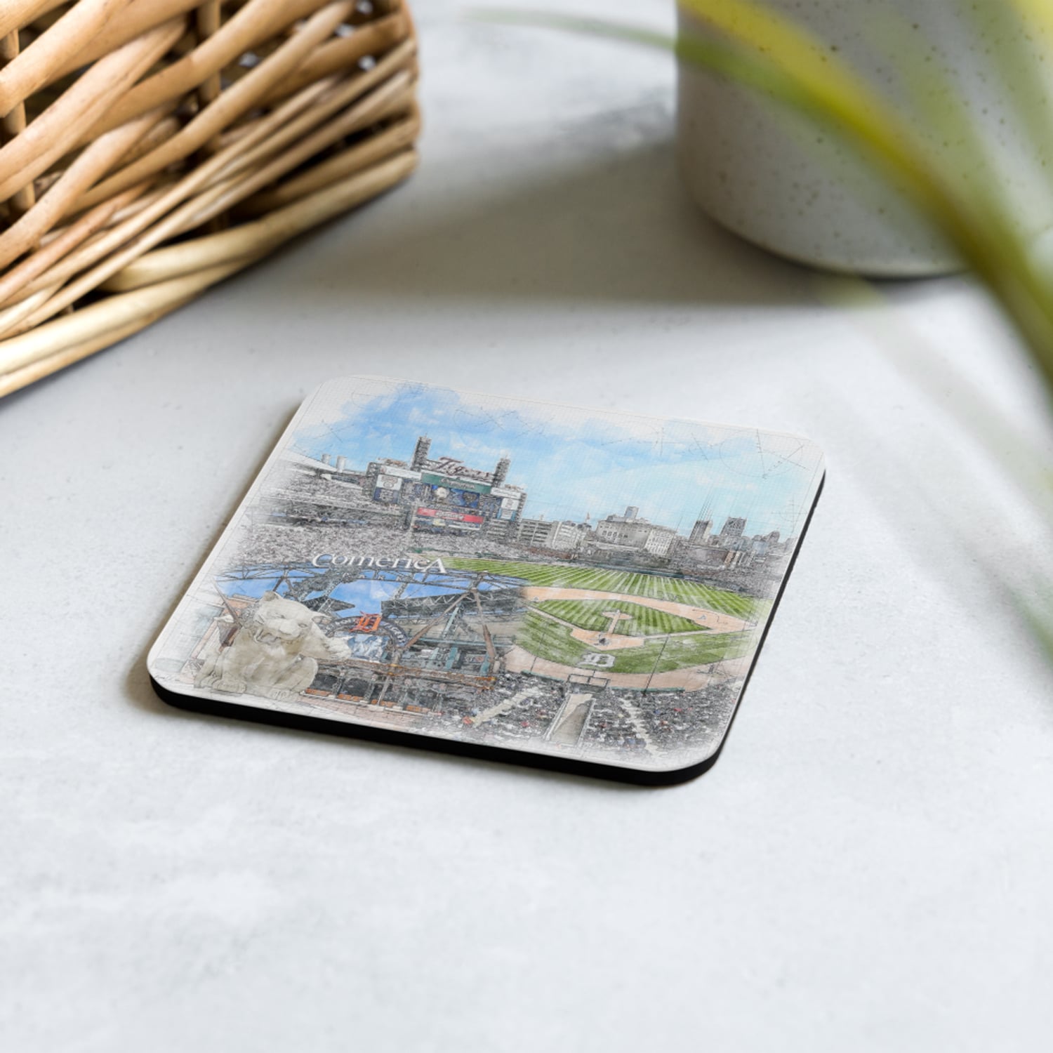 mlb-det-cstr-8 Comerica Park Cork Back Coaster, Detroit Tigers Baseball