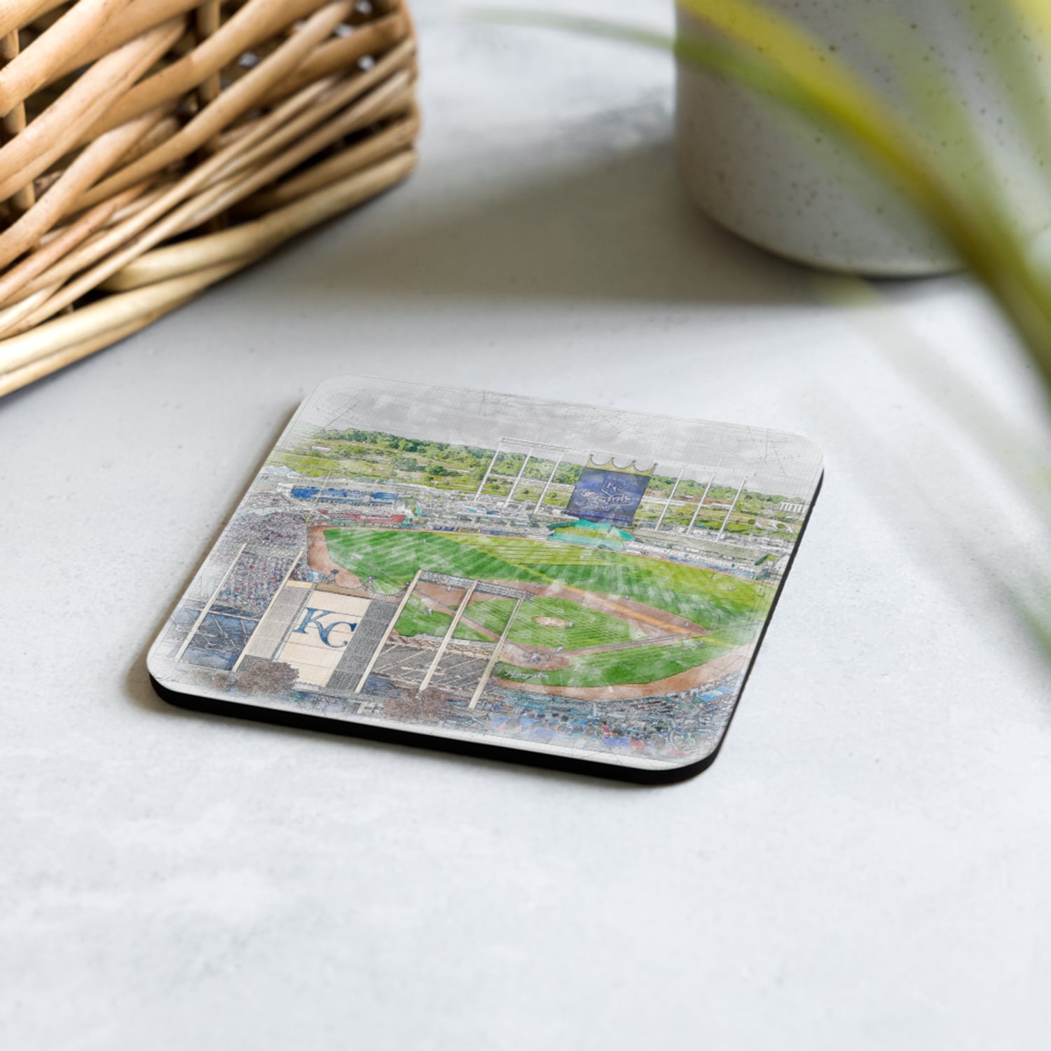 mlb-kc-cstr-1 Kauffman Stadium Cork Back Coaster, Kansas City Royals Baseball