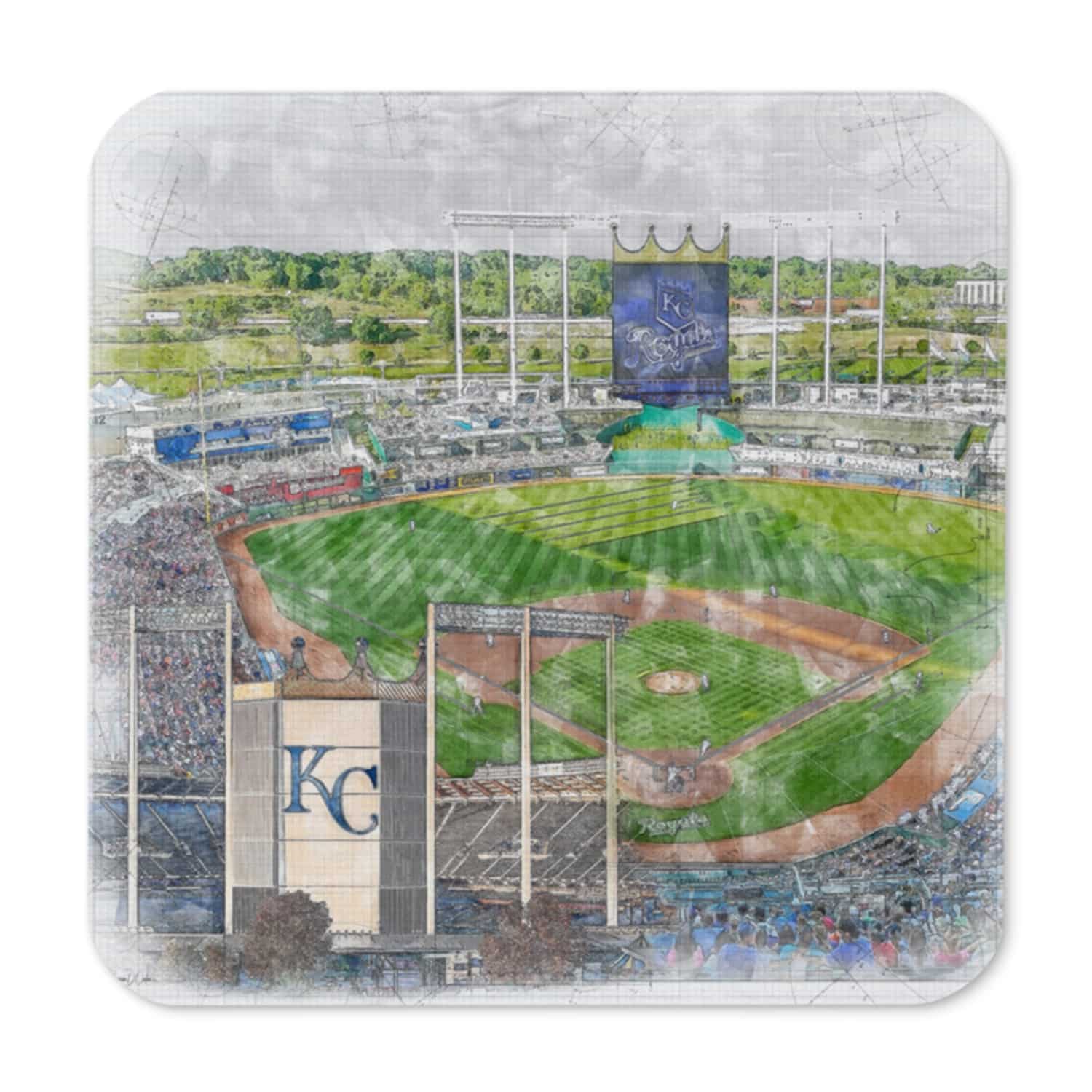 mlb-kc-cstr-2 Kauffman Stadium Cork Back Coaster, Kansas City Royals Baseball