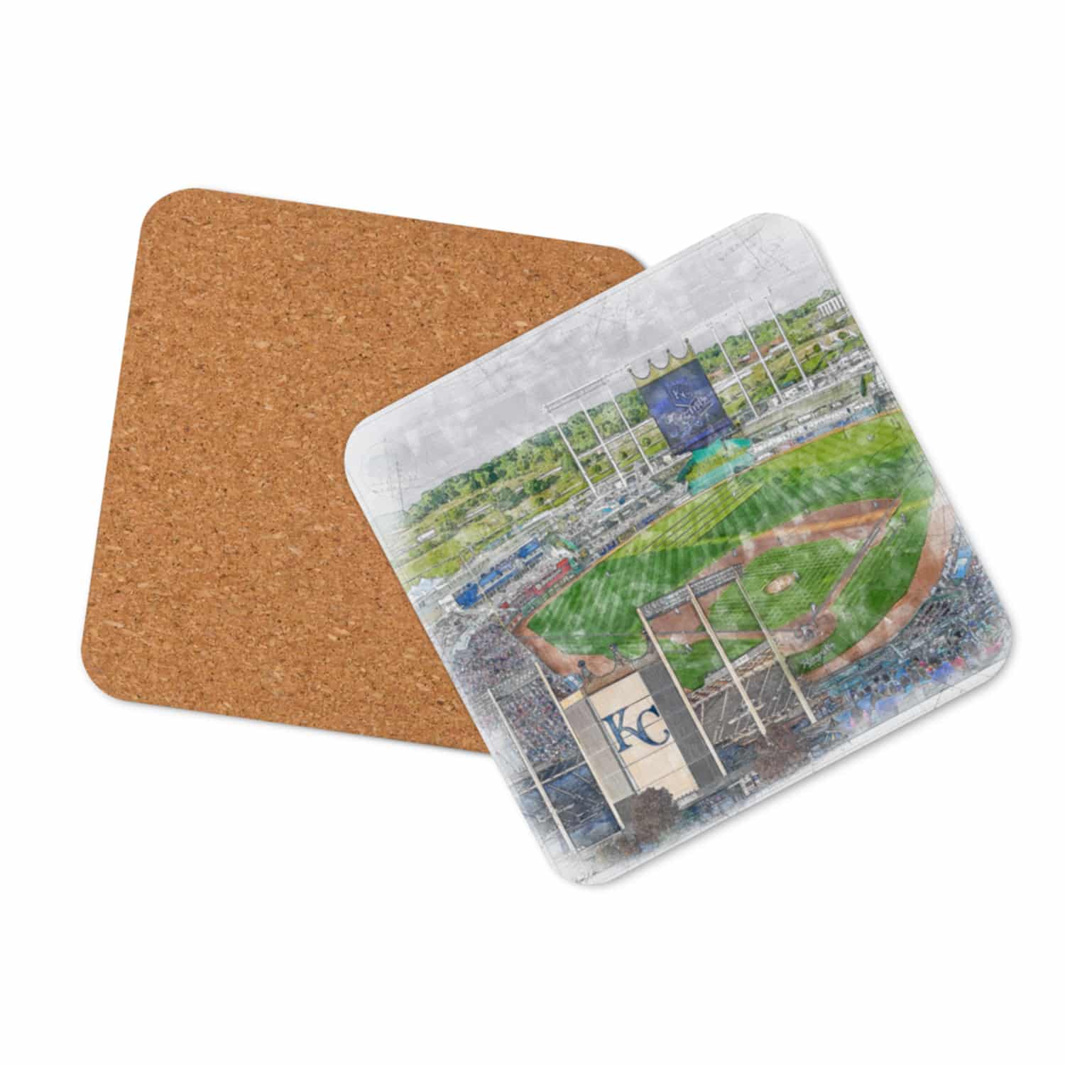 mlb-kc-cstr-3 Kauffman Stadium Cork Back Coaster, Kansas City Royals Baseball