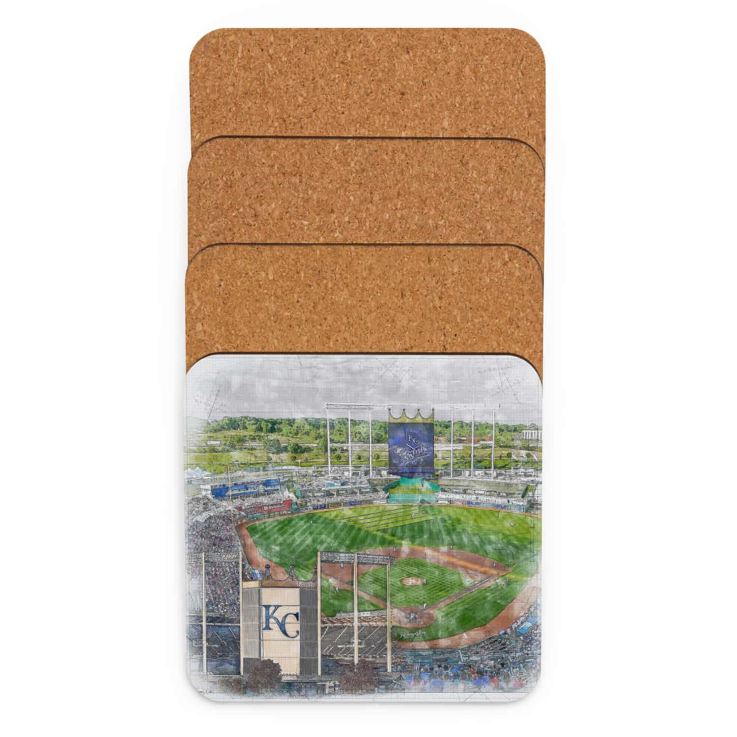 mlb-kc-cstr-6 Kauffman Stadium Cork Back Coaster, Kansas City Royals Baseball