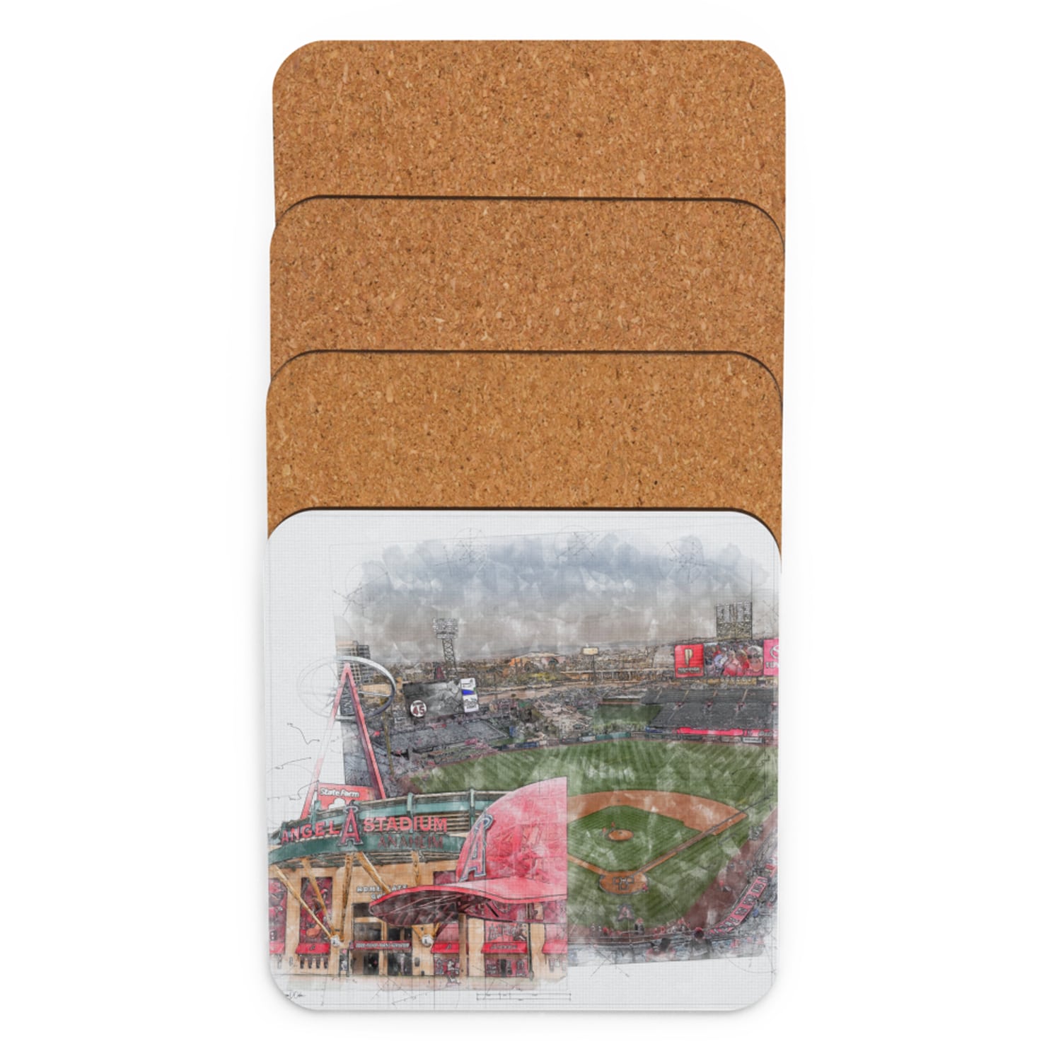 mlb-laa-cstr-6 Angel Stadium Cork Back Coaster, Los Angeles Angels Baseball