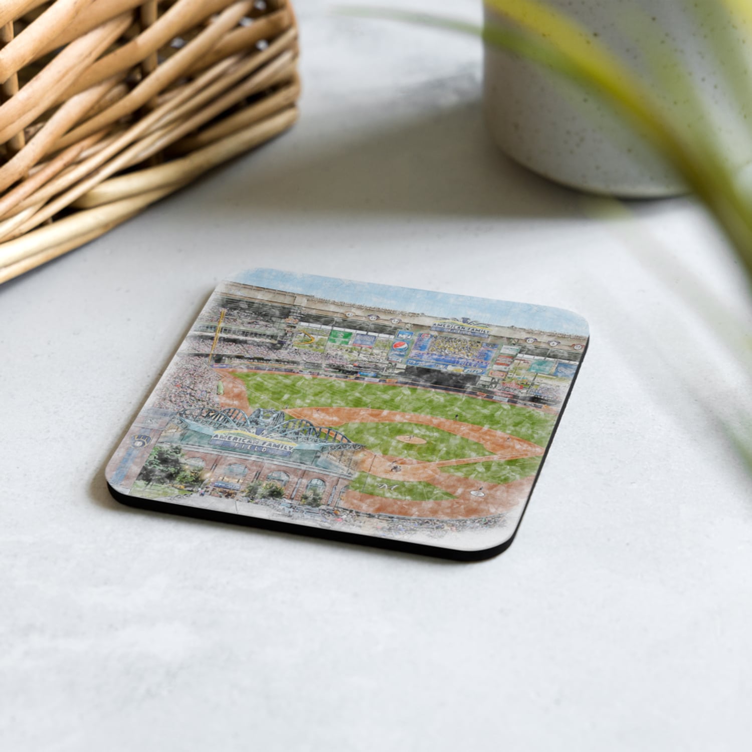 mlb-mil-cstr-1 American Family Field Cork Back Coaster, Milwaukee Brewers Baseball