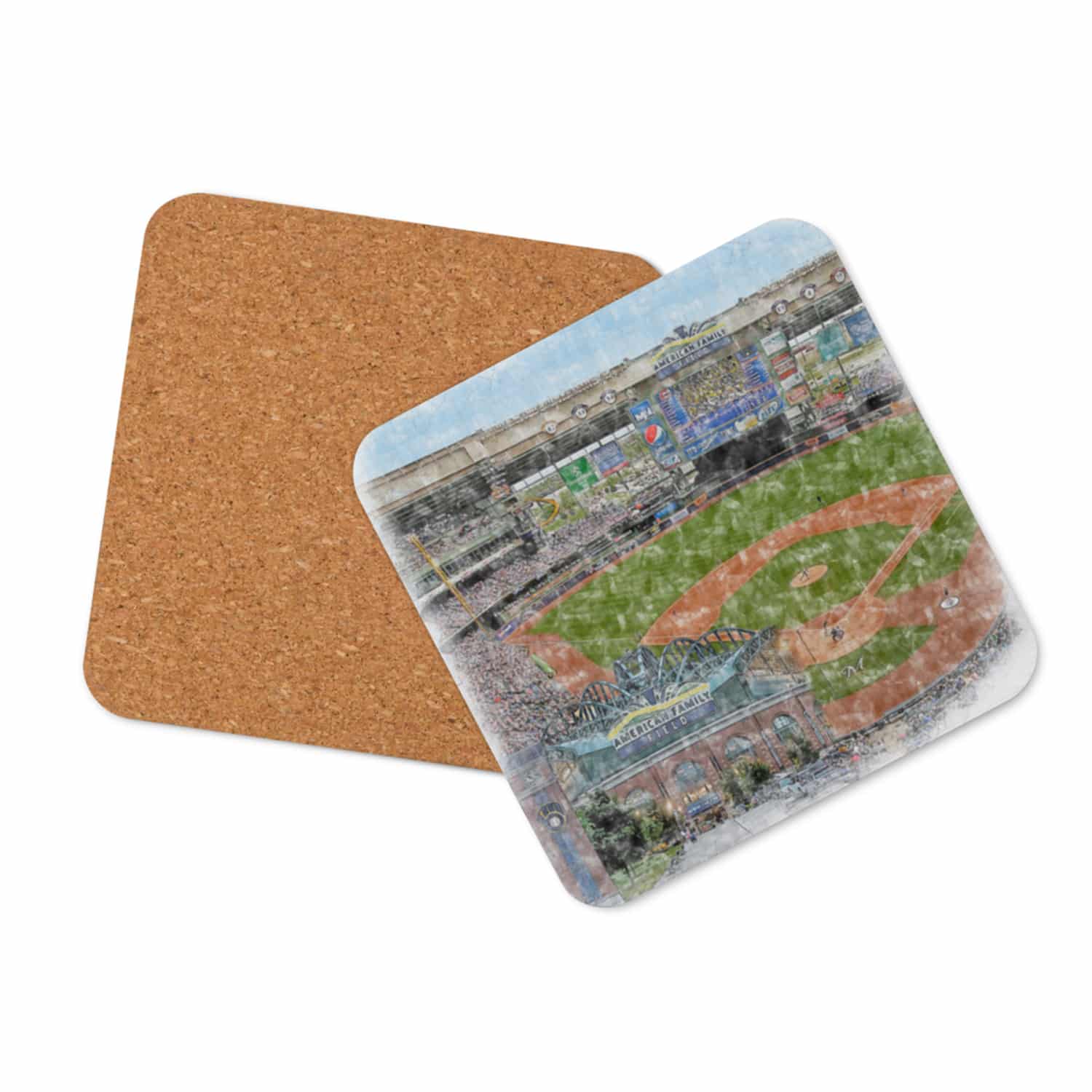 mlb-mil-cstr-3 American Family Field Cork Back Coaster, Milwaukee Brewers Baseball