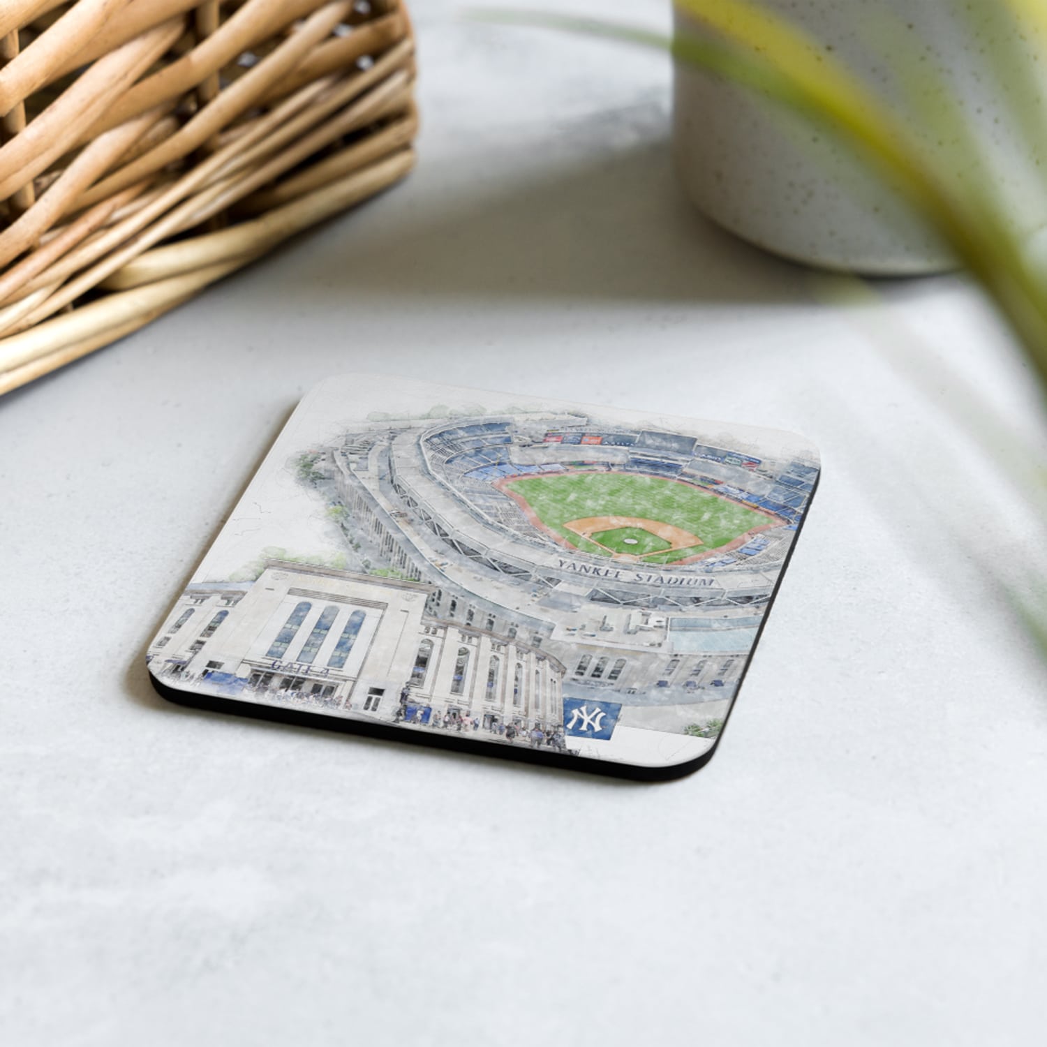 mlb-nyy-cstr1 Yankee Stadium High Gloss Coated, Cork-Backed Drink Coaster, New York Yankees Baseball