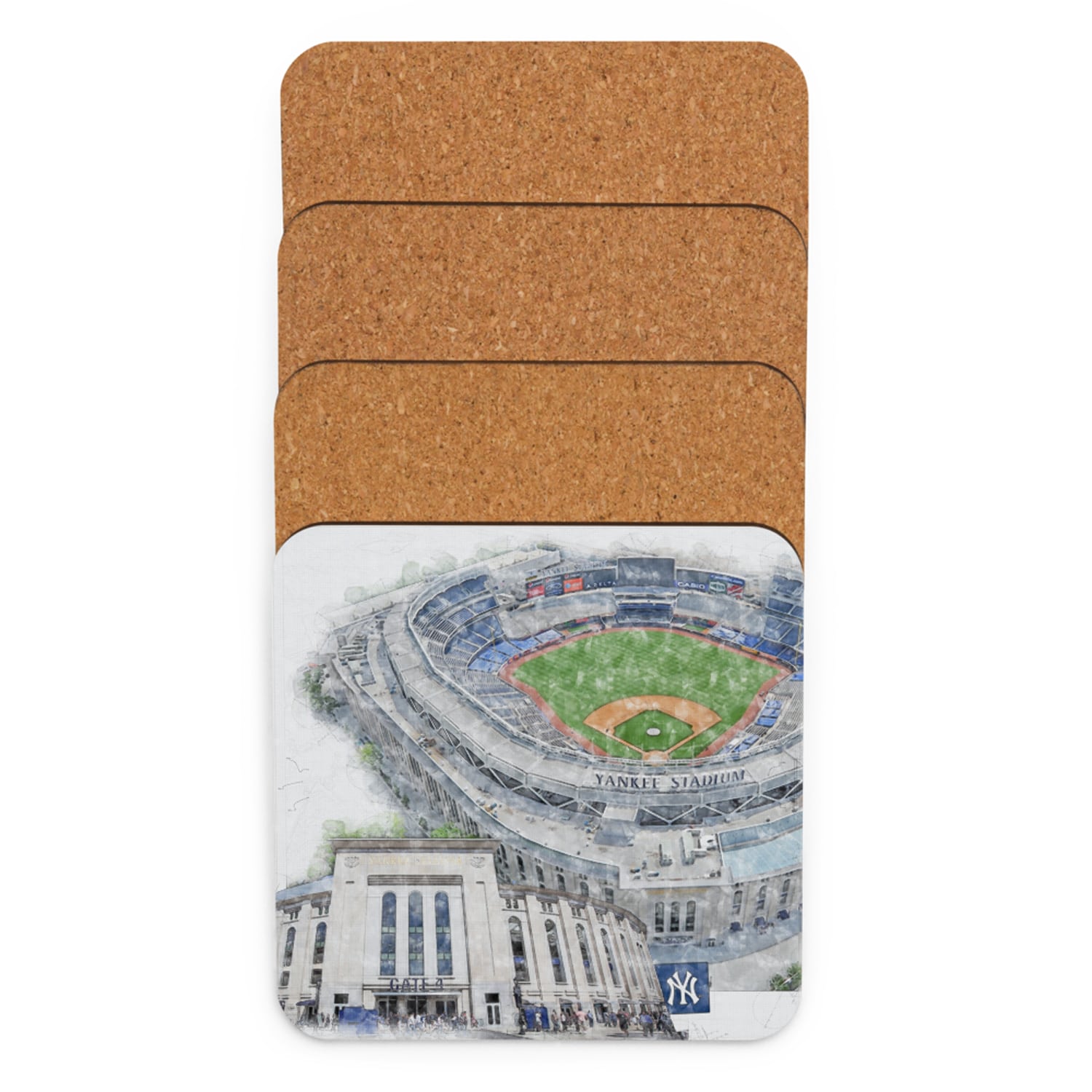 mlb-nyy-cstr6 Yankee Stadium High Gloss Coated, Cork-Backed Drink Coaster, New York Yankees Baseball