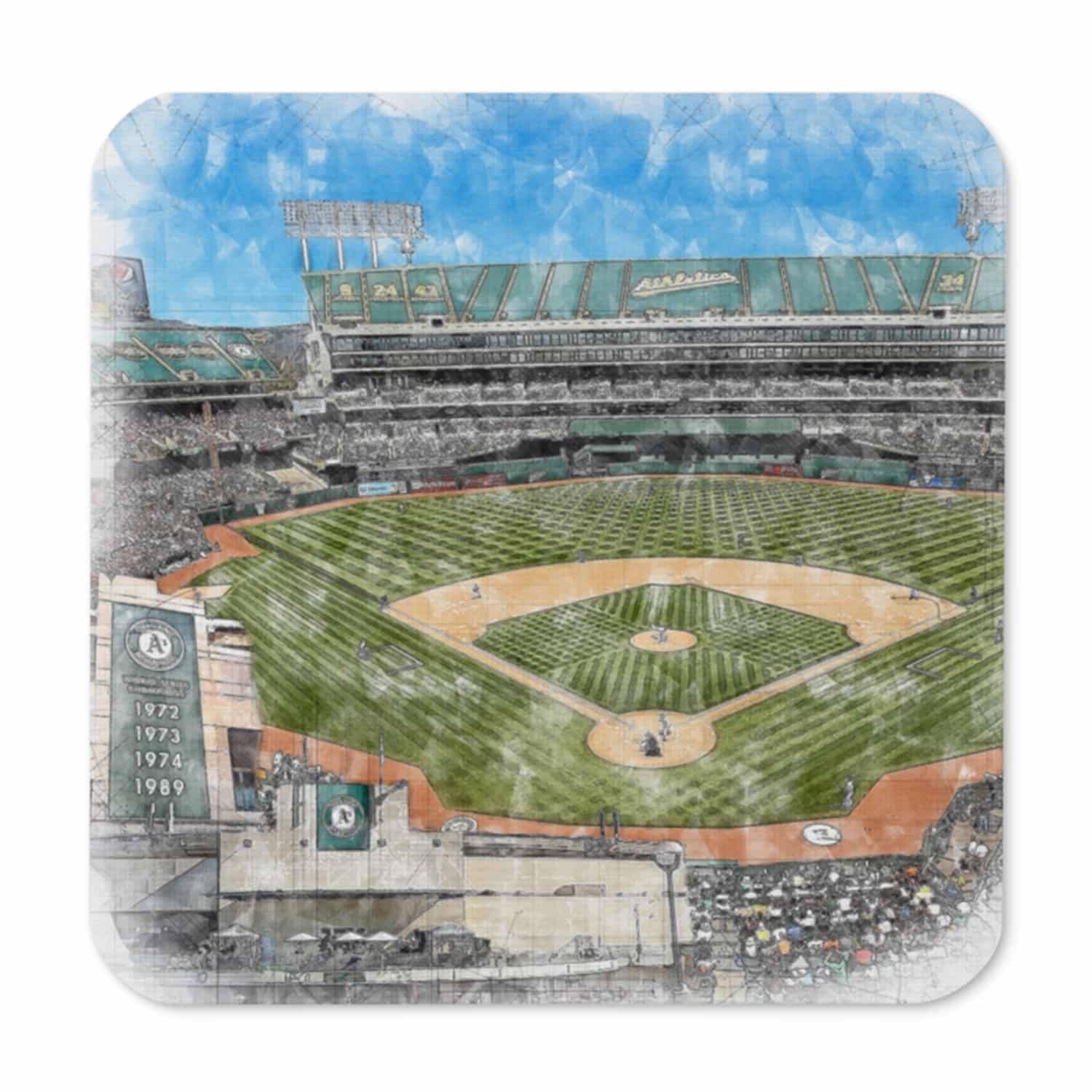 mlb-oak-cstr-2 Oakland Coliseum Cork Back Coaster, Oakland Athletics Baseball
