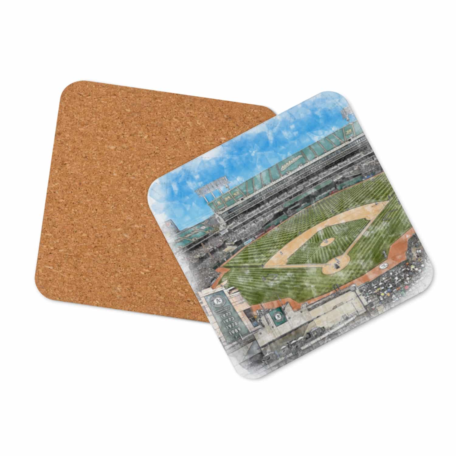 mlb-oak-cstr-3 Oakland Coliseum Cork Back Coaster, Oakland Athletics Baseball