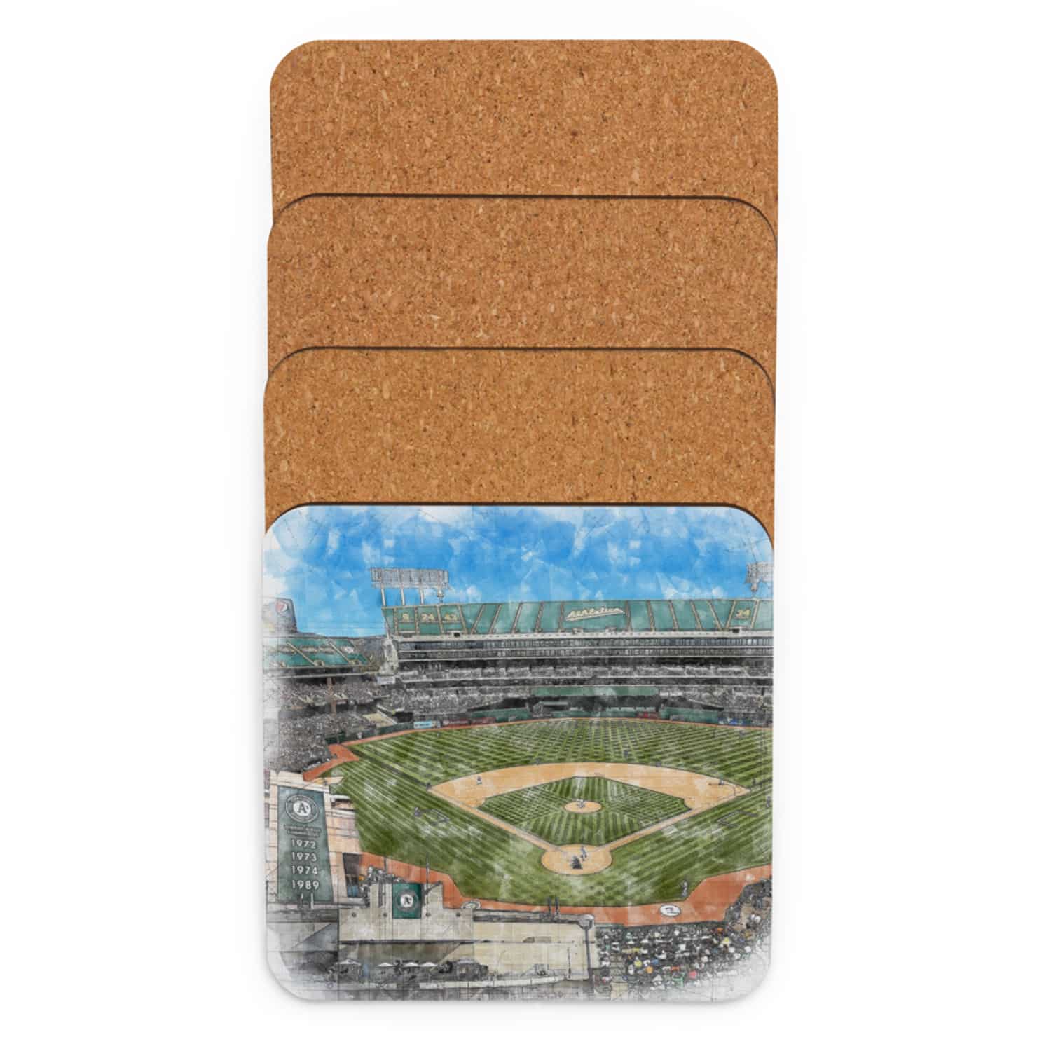 mlb-oak-cstr-6 Oakland Coliseum Cork Back Coaster, Oakland Athletics Baseball