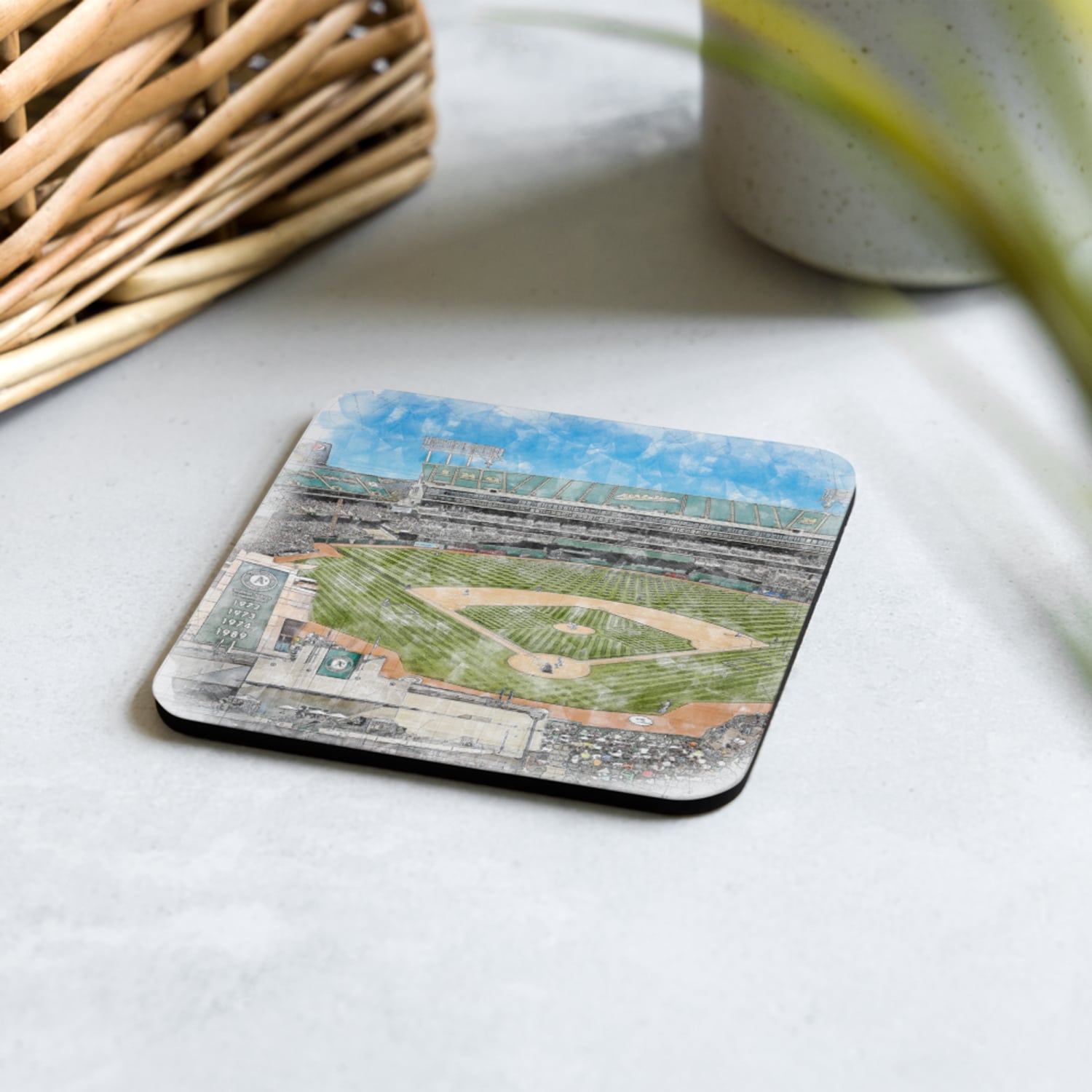 mlb-oak-cstr-8 Oakland Coliseum Cork Back Coaster, Oakland Athletics Baseball