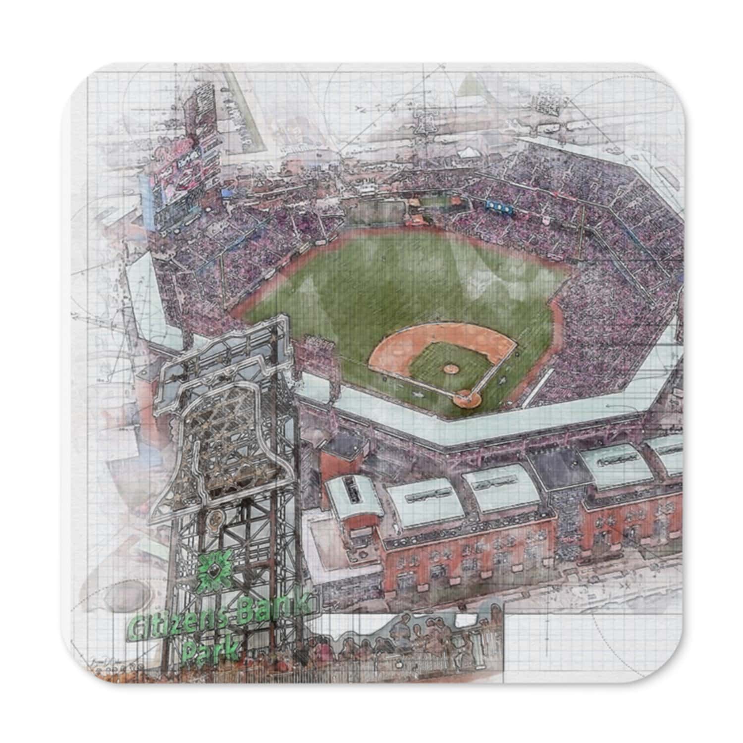 mlb-phi-cstr-2 Citizens Bank Park High Gloss Coated, Cork-Backed Drink Coaster, Philadelphia Phillies Baseball