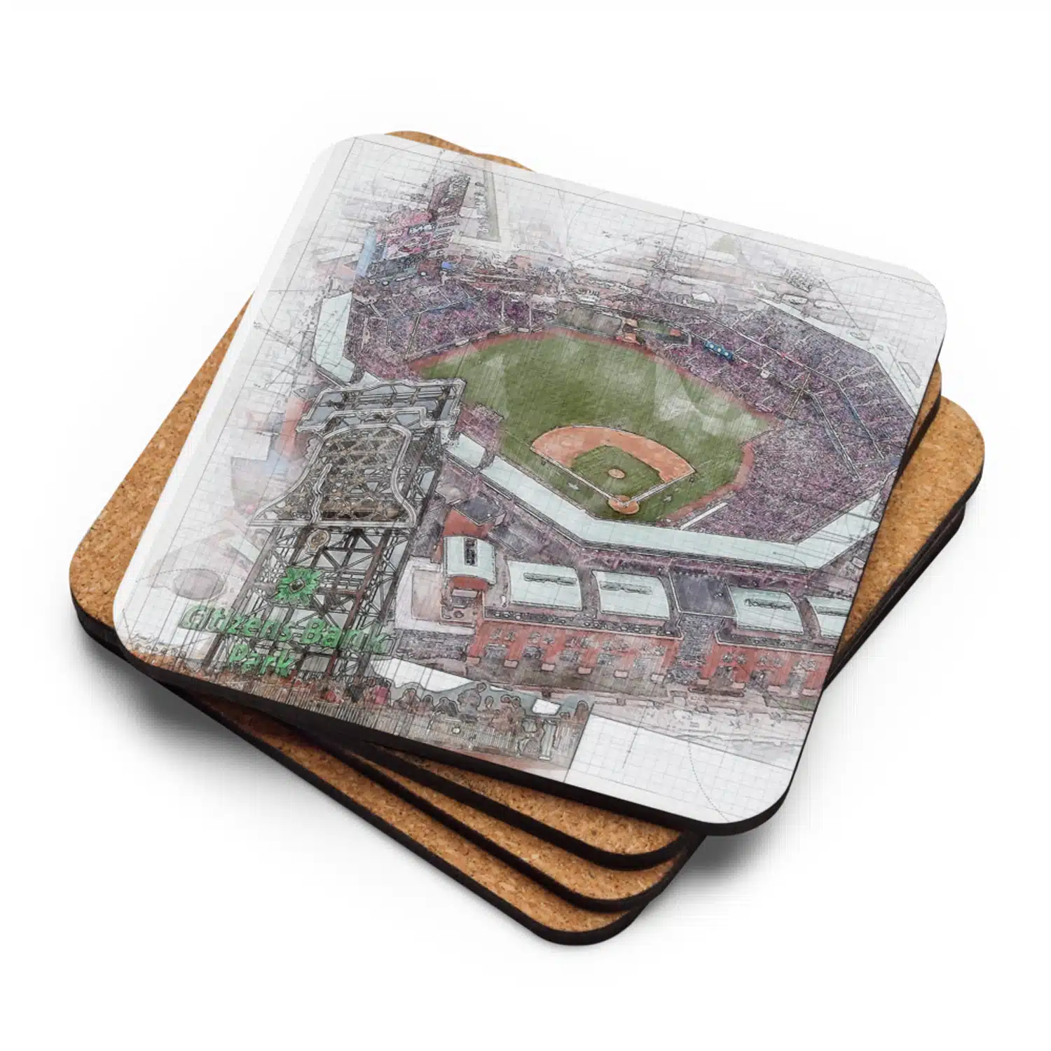 Citizens Bank Park High Gloss Coated, Cork-Backed Drink Coaster, Philadelphia Phillies Baseball