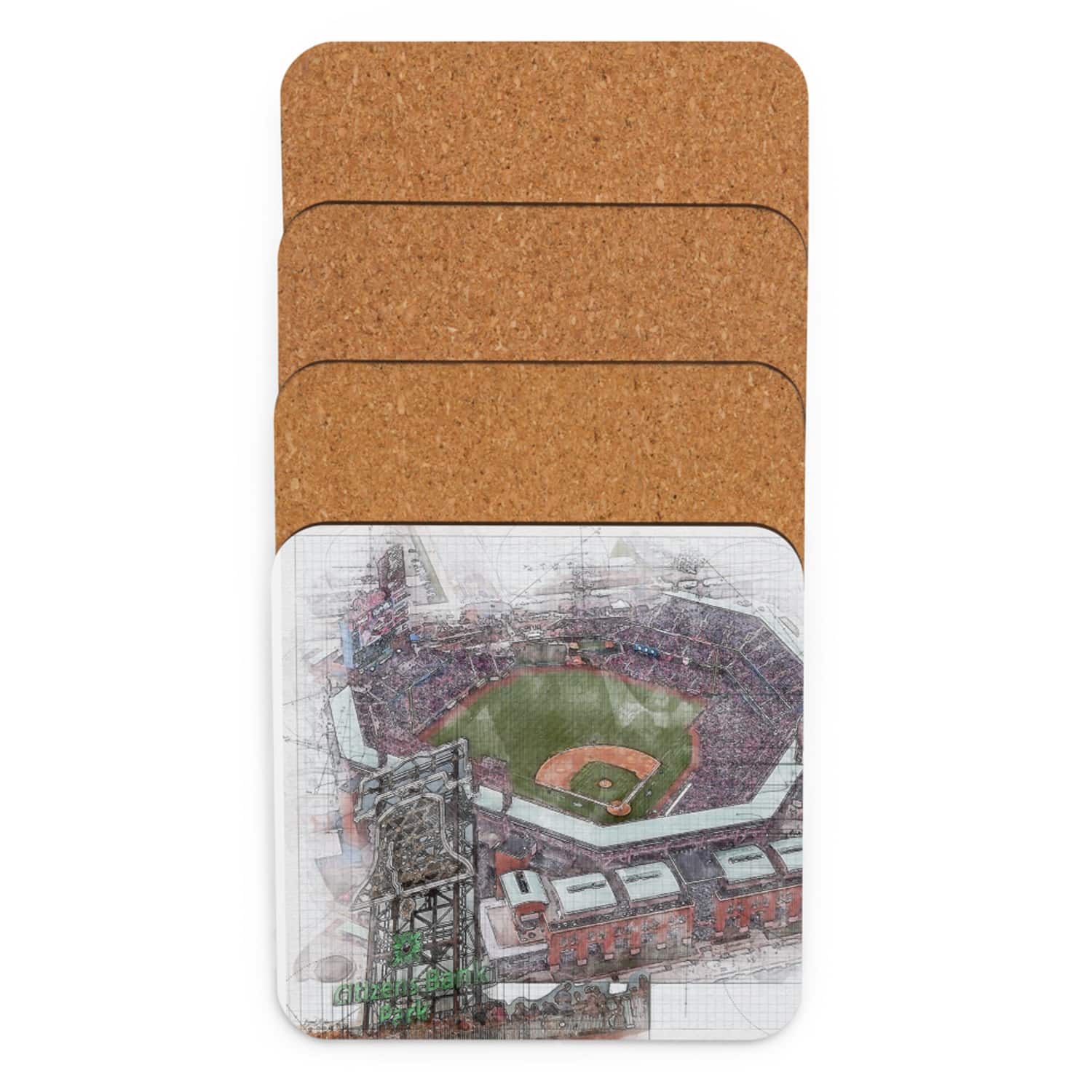 mlb-phi-cstr-6 Citizens Bank Park High Gloss Coated, Cork-Backed Drink Coaster, Philadelphia Phillies Baseball