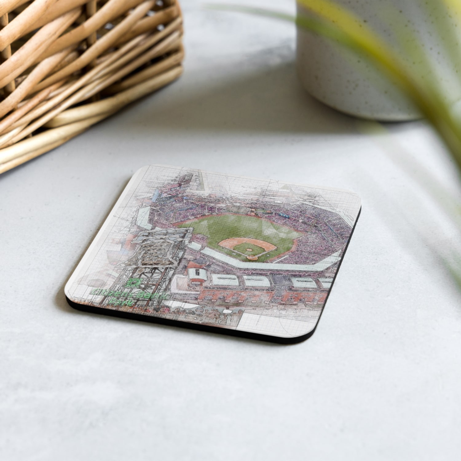 mlb-phi-cstr-8 Citizens Bank Park High Gloss Coated, Cork-Backed Drink Coaster, Philadelphia Phillies Baseball