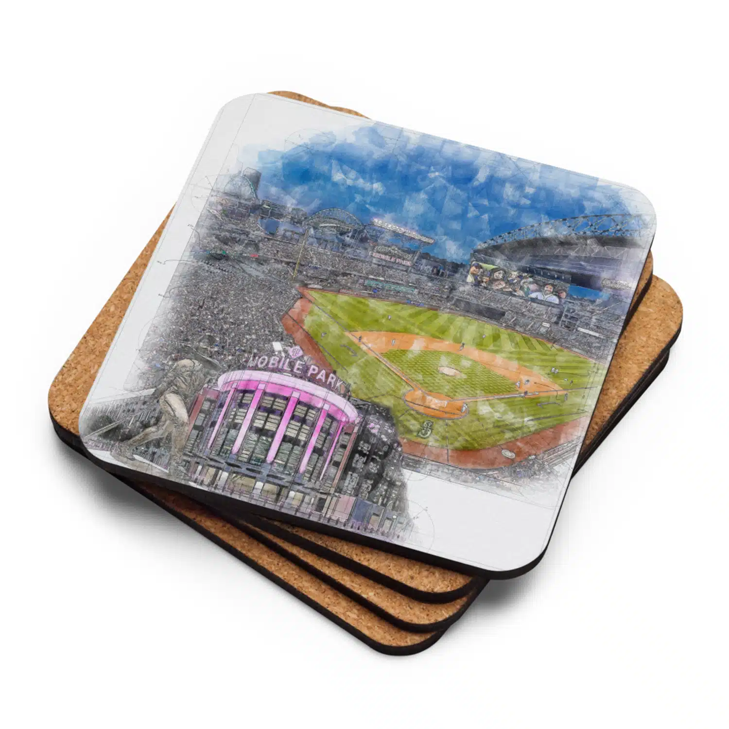 T-Mobile Park High Gloss Coated, Cork-Backed Drink Coaster, Seattle Mariners Baseball