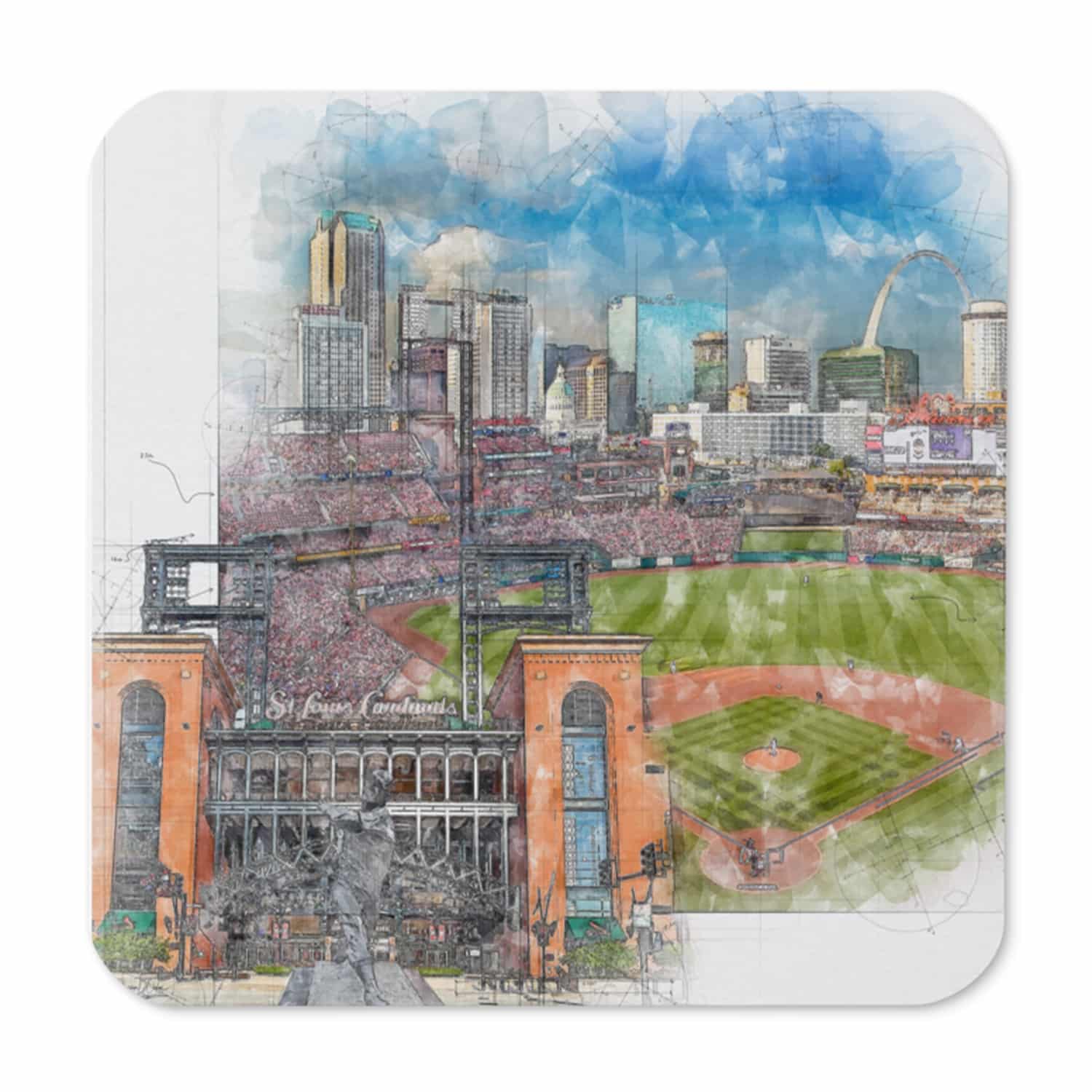 mlb-stl-cstr1 Busch Stadium High Gloss Coated, Cork-Backed Drink Coaster, St. Louis Cardinals Baseball
