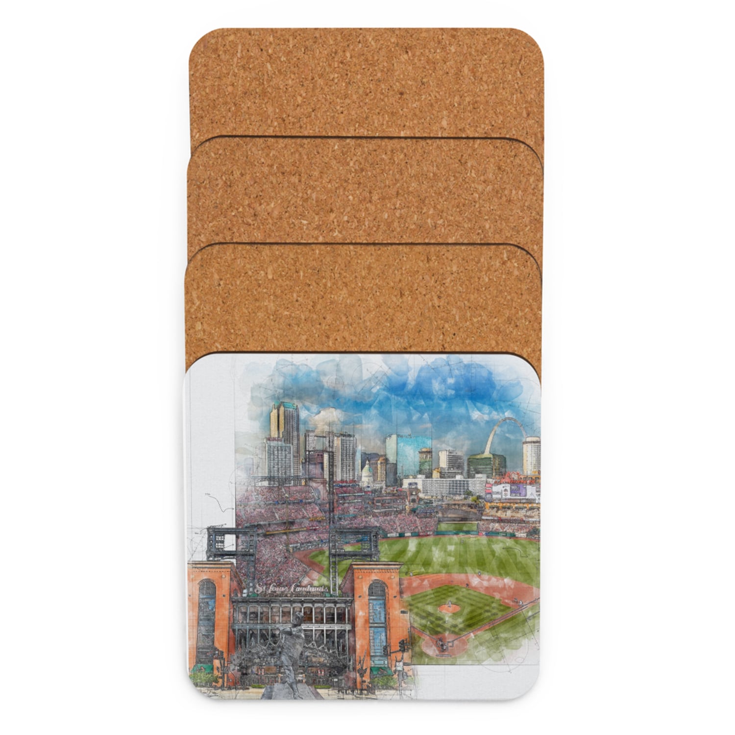 mlb-stl-cstr5 Busch Stadium High Gloss Coated, Cork-Backed Drink Coaster, St. Louis Cardinals Baseball