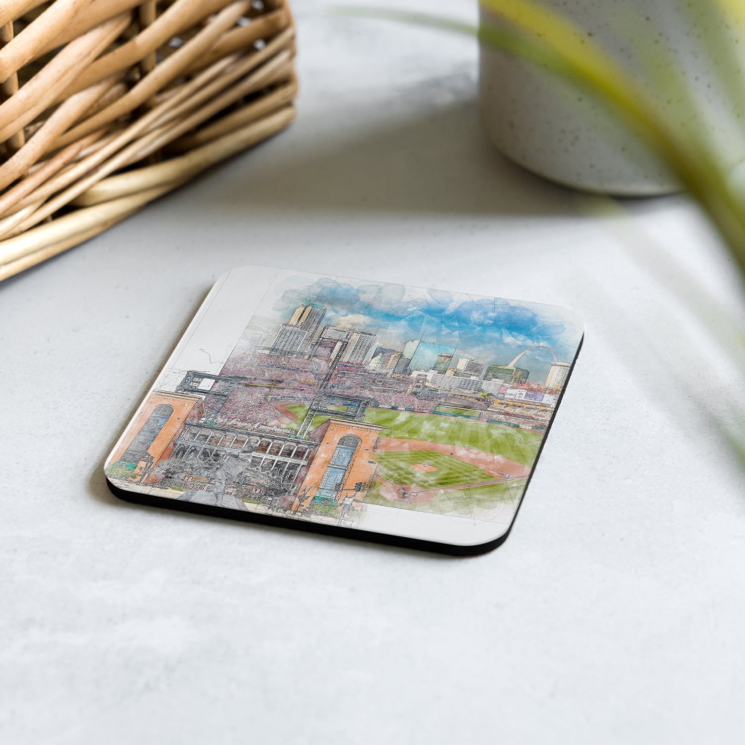 mlb-stl-cstr7 Busch Stadium High Gloss Coated, Cork-Backed Drink Coaster, St. Louis Cardinals Baseball