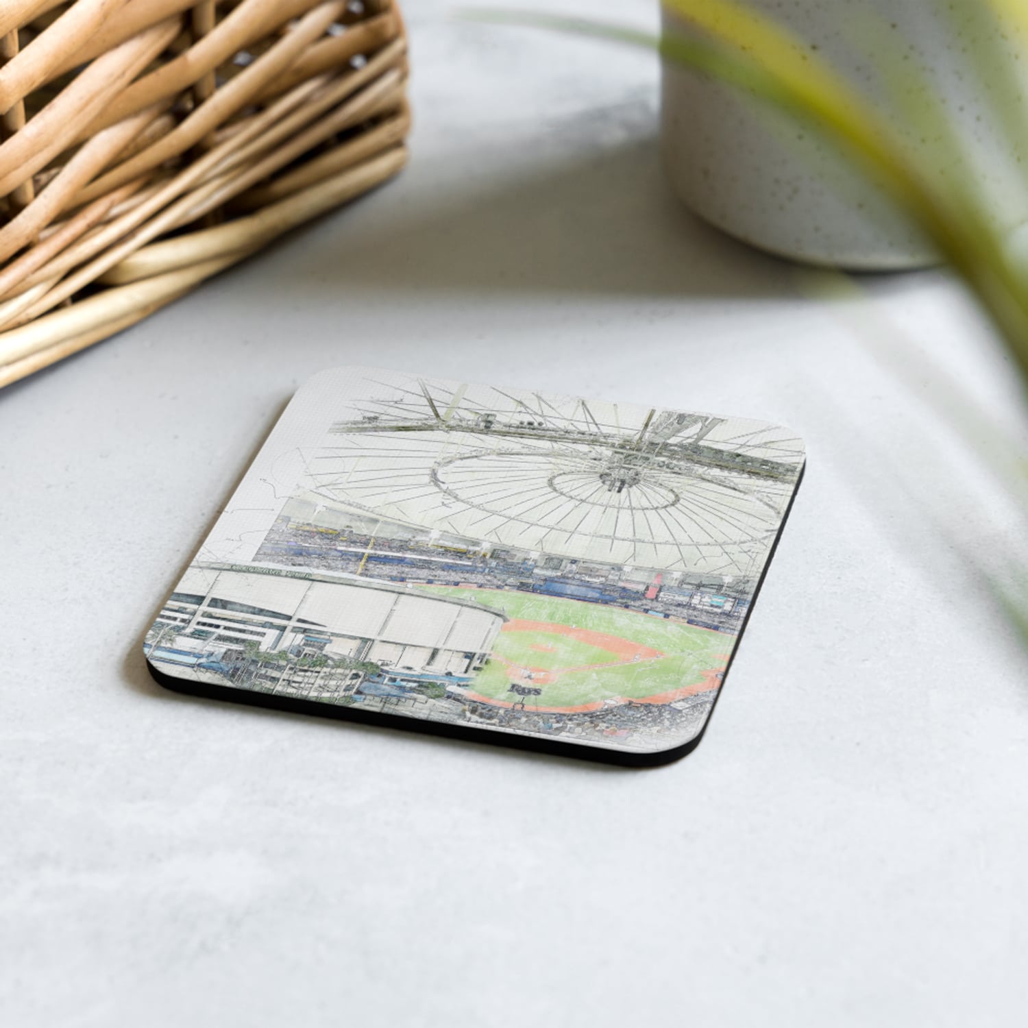 mlb-tb-cstr-8 Tropicana Field Cork Back Coaster, Tampa Bay Rays Baseball