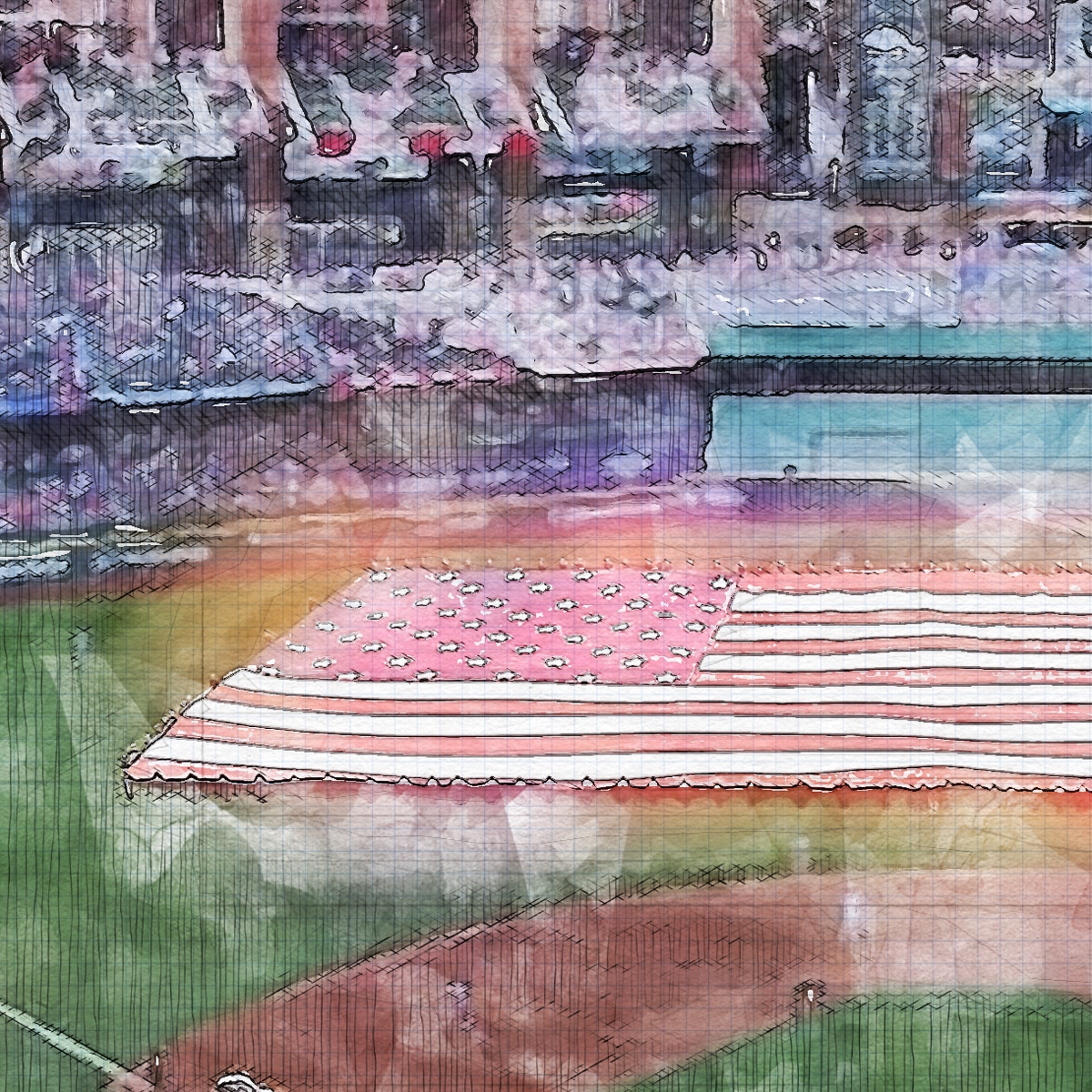 close-mlb-tex-fireworks-02 2024 Limited Edition Fireworks Series, Globe Life Field Print, Texas Rangers Baseball