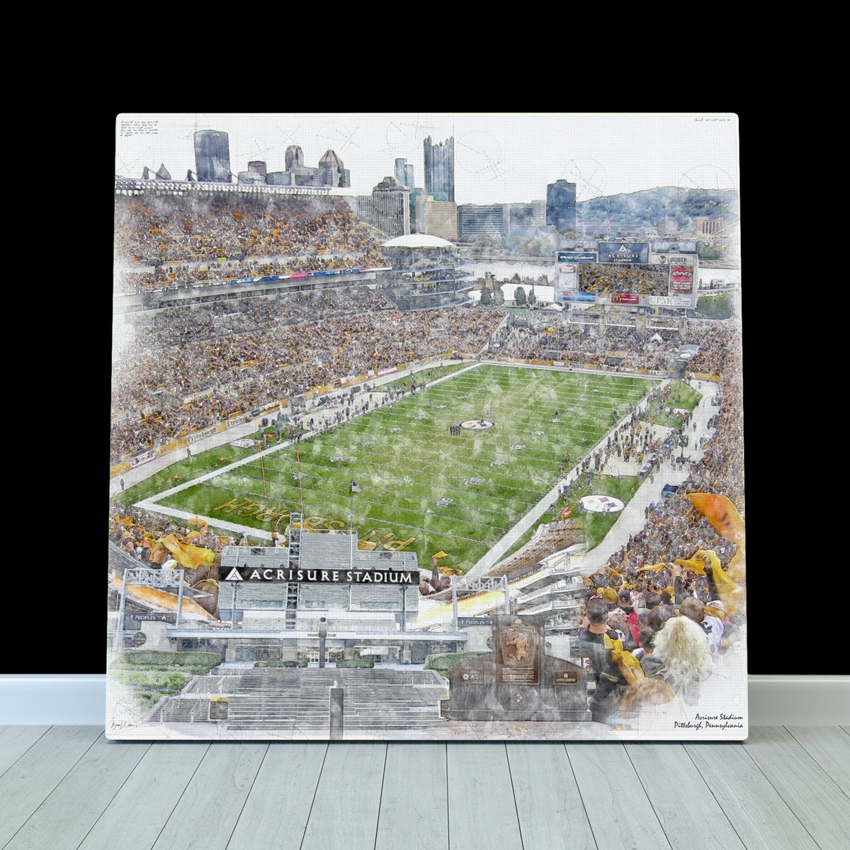 Acrisure Stadium Print, Artist Drawn Football Stadium, Pittsburgh Steelers Football