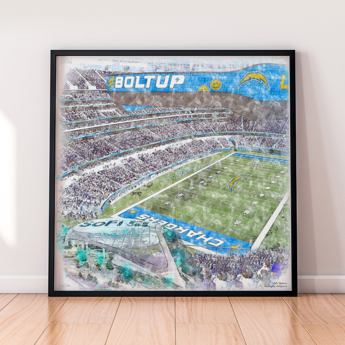 floor-print-nfl-lac SoFi Stadium Print, Artist Drawn Football Stadium, Los Angeles Chargers Football