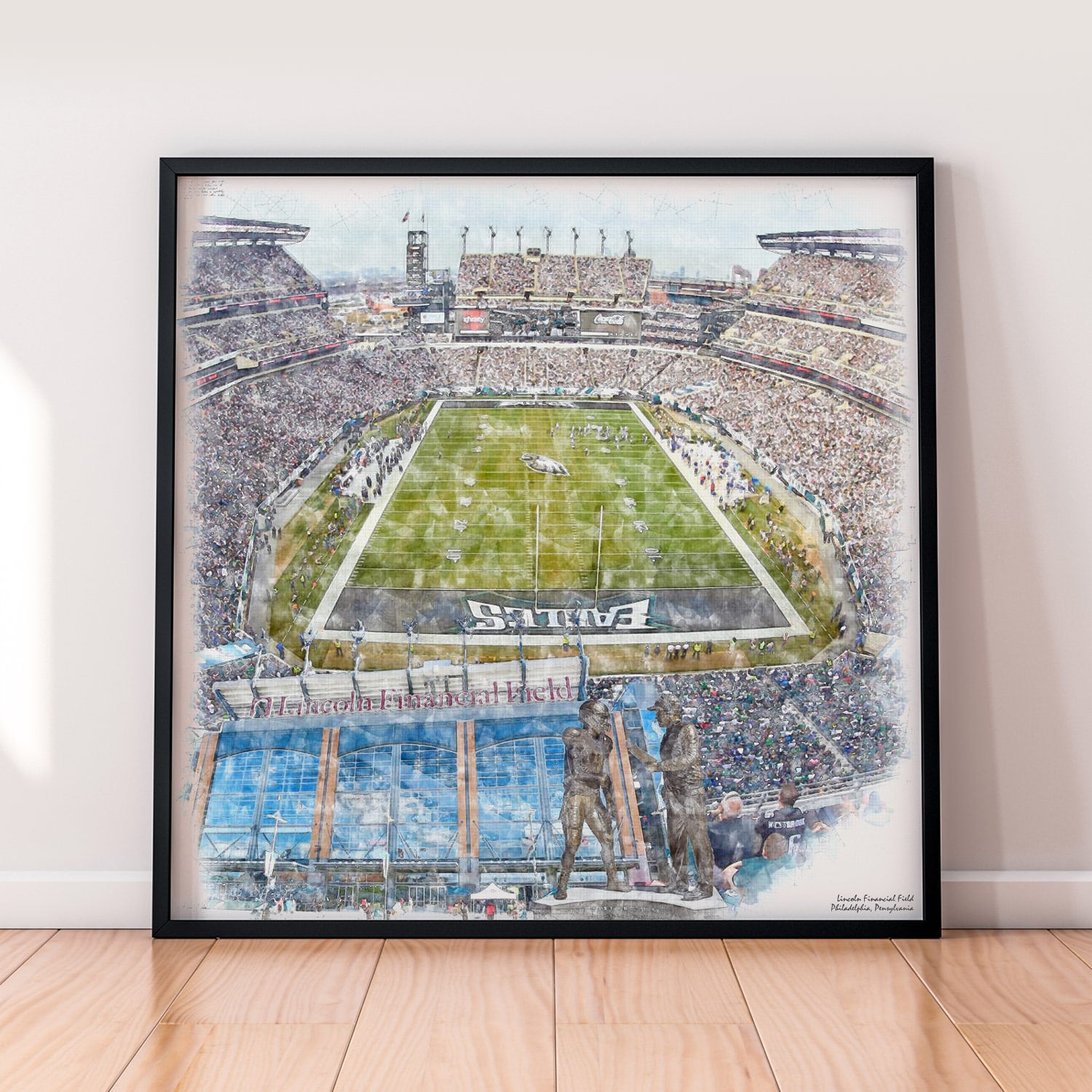 floor-print-nfl-phi Lincoln Financial Field Print, Artist Drawn Football Stadium, Philadelphia Eagles Football