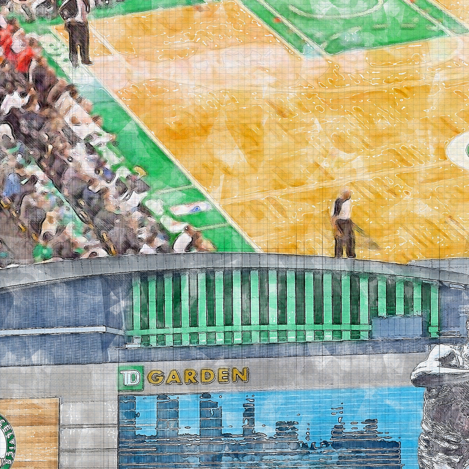 close-nba-bos-01 TD Garden Print / Canvas Wrap, Basketball Arena Art, Boston Celtics Basketball
