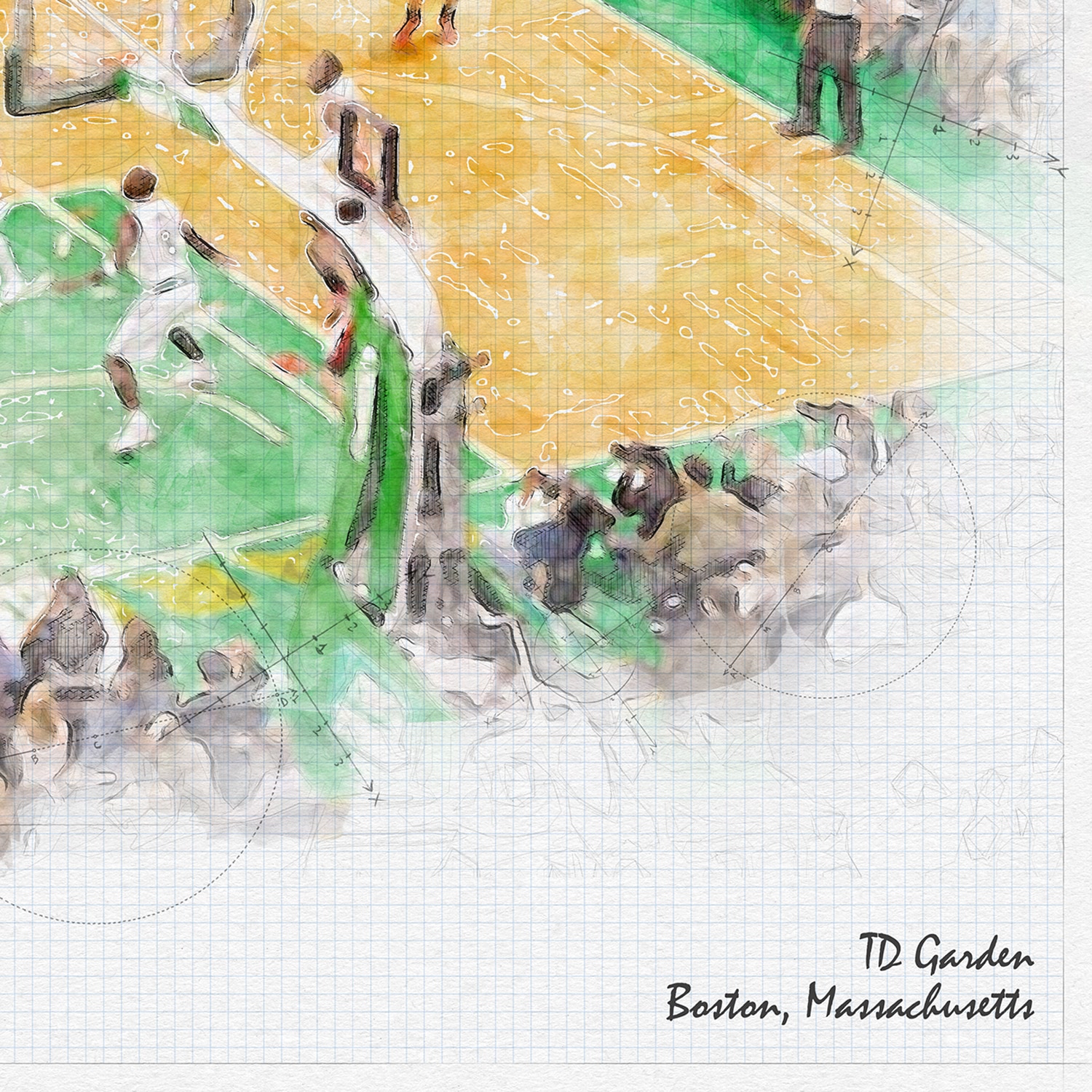 close-nba-bos-03 TD Garden Print / Canvas Wrap, Basketball Arena Art, Boston Celtics Basketball