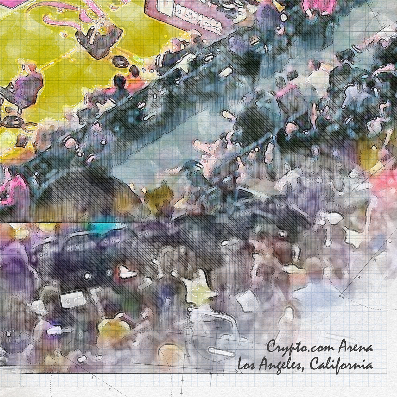 close-nba-lal-03 Crypto.com Arena Print / Canvas Wrap, Basketball Arena Art, Los Angeles Lakers Basketball