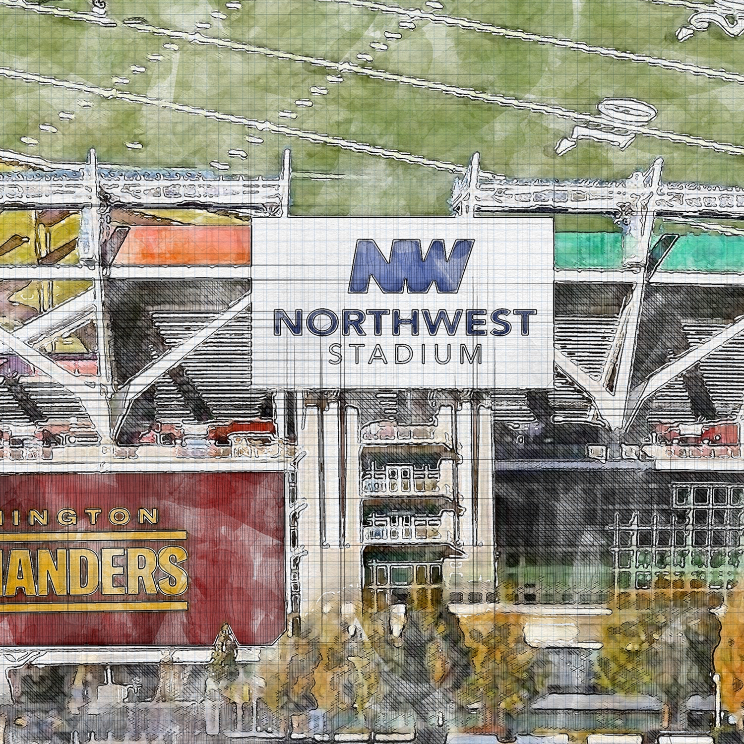 close-nfl-was-01 Northwest Stadium Print / Canvas Wrap, Football Stadium Art, Washington Commanders