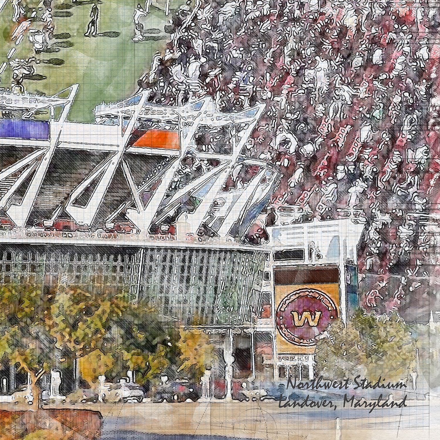 close-nfl-was-03 Northwest Stadium Print / Canvas Wrap, Football Stadium Art, Washington Commanders