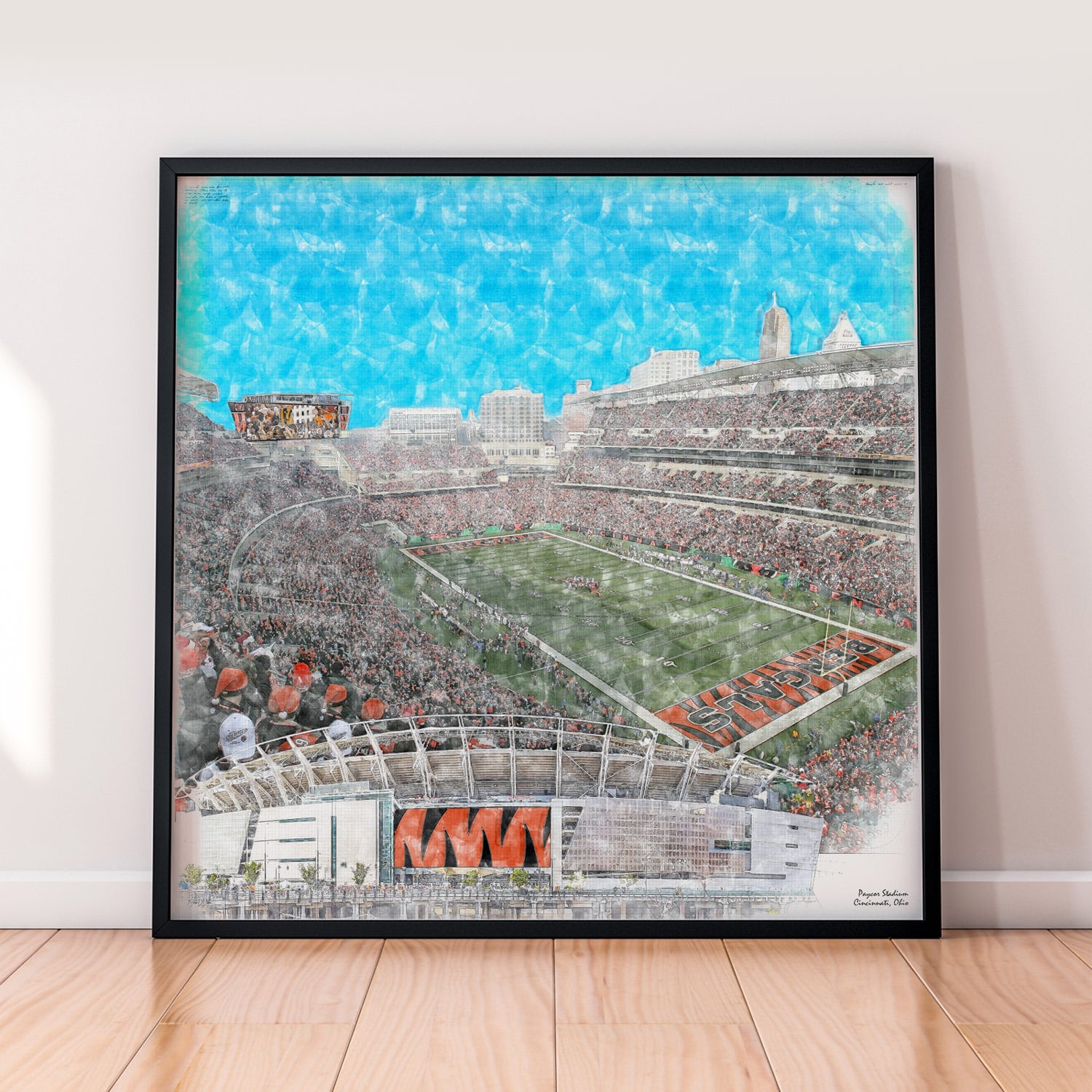 floor-print-nfl-cin Paycor Stadium Print, Artist Drawn Football Stadium, Cincinnati Bengals Football
